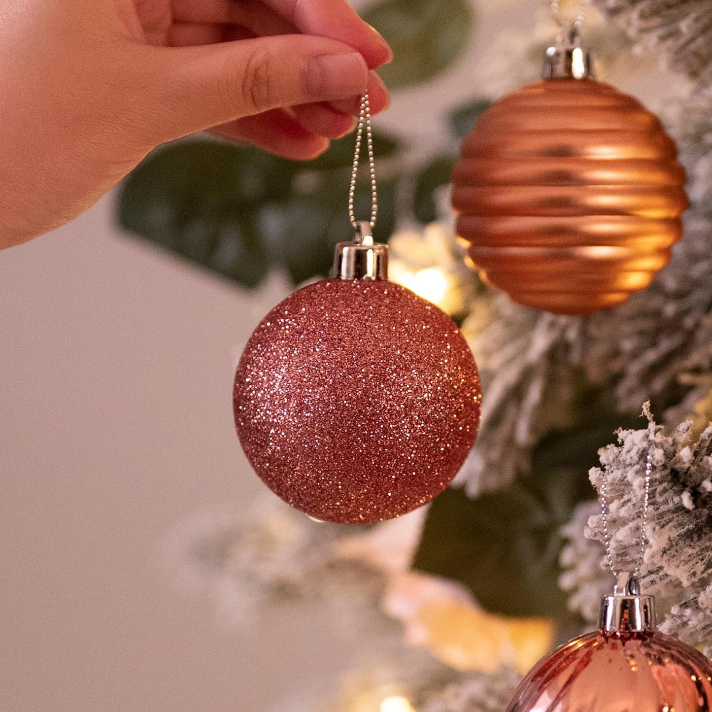Valery Madelyn Christmas Ornaments Tree Decorations Set for Fall Halloween, 24ct Rose Gold Shatterproof Ball Ornaments, 2.36" Hanging Ornament Bulk for Xmas Holiday Party Decor