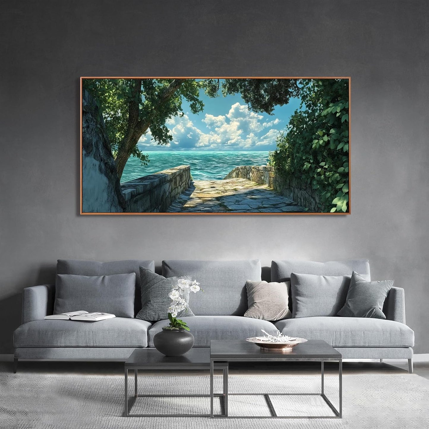 Canvas Wall Art Decor Wall Pictures for Living Room Artwork for Walls Large Landscape Natural Wall Art Decorations Framed Green Coastal Wall Art Prints Seaside Path Home Office Decor 29" x 58"