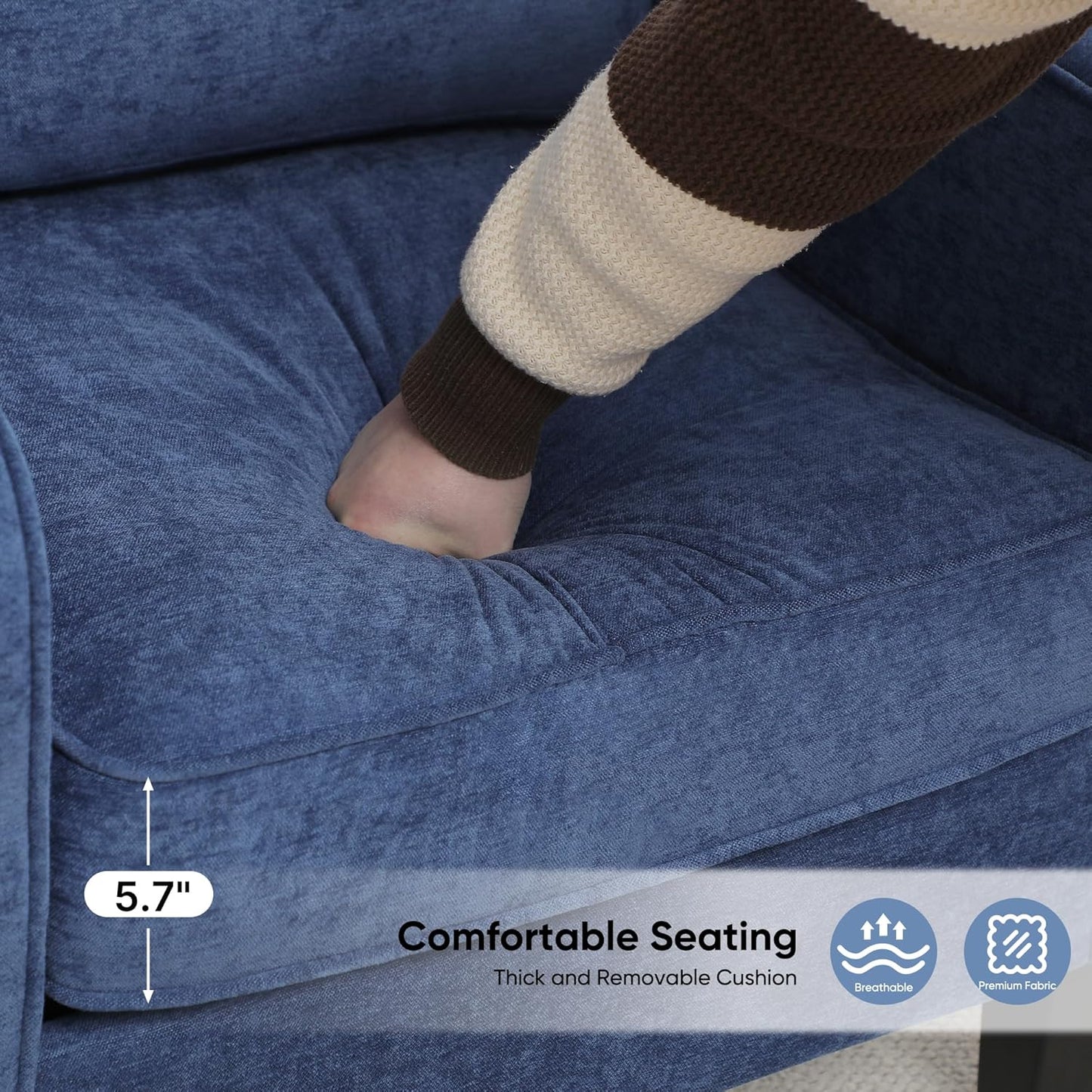 Accent Chair for Living Room, Mid Century Modern Reading Chair for Bedroom, Upholstered Armchair with Side Pockets, Comfy Single Sofa Side Chair for Office, Apartment, Small Room, Blue