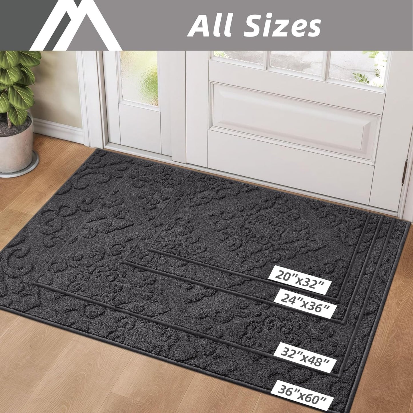 COSY HOMEER-Door-Mat-Non-Slip-Entryway-Rug 32”x48” Absorbent Welcome Mats Washable Dirt Trapper Door Mat Entrance Floor Mats for Front Back Doormats and Wet Shoes,Dark Grey