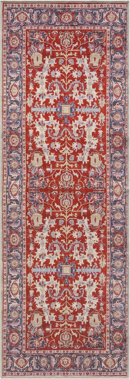 Keen Home Design 2x12 Rug - Machine Washable Runner Rug with Non-Slip Backing, Ideal for Hallway, Entryway, Kitchen, Laundry Room - Vintage, Easy Clean, Durable, Low Pile - (2'6" x 12')