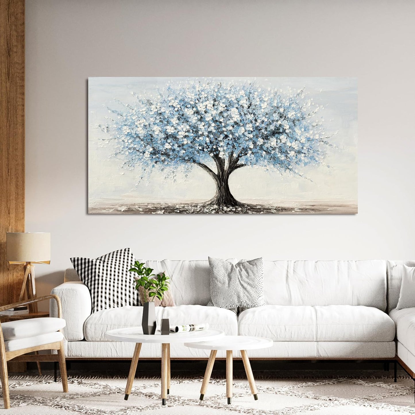 Canvas Wall Art Decor Wall Art Pictures for Living Room Vintage White Blue Wall Art Prints Tree of Life Wall Art Decorations Canvas Art Wall Decor Artwork for Walls Bedroom Office Decor 20" X 40"