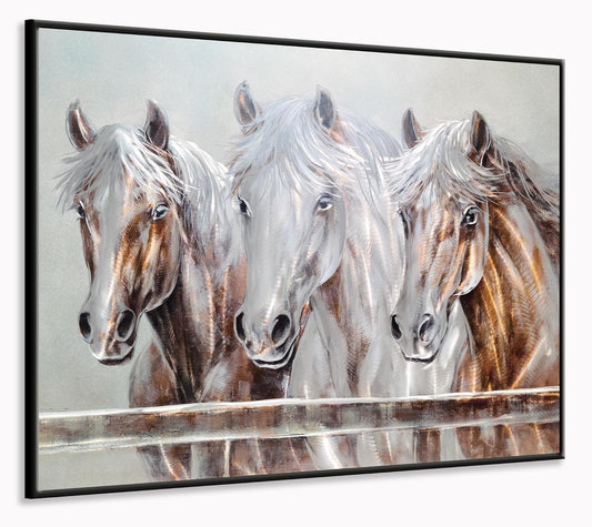 Yihui Arts Rustic Metal Wall Art - Hand Crafted 3D Aluminum Artwork with Three Horse Heads, Modern Wall Sculpture for Home Accent Decor