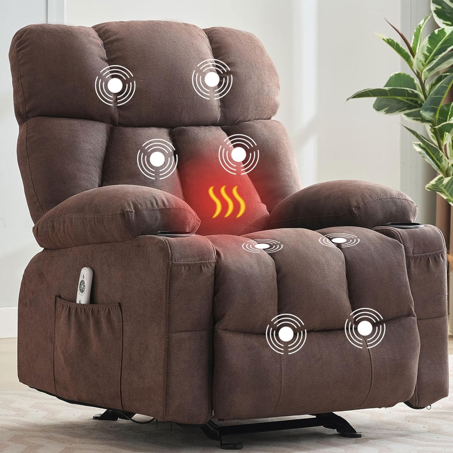 Massage Rocker Recliner Chair with Heat, Ergonomic Overstuffed Reclining Lounge Chair with Side Pockets, USB Charging Port, Sturdy Metal Frame, Comfortable Modern Design for Living Room