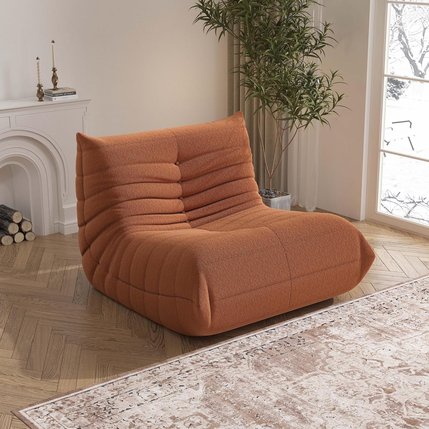 Bean Bag Chair, Fireside Chair Bean Bag Sofa Large Bean Bag Chair for Adults, Bean Bag Chairs for Teens with High Density Comfortable Foam, Memory Foam Bean Bag for Living Room, Bedroom (Orange)