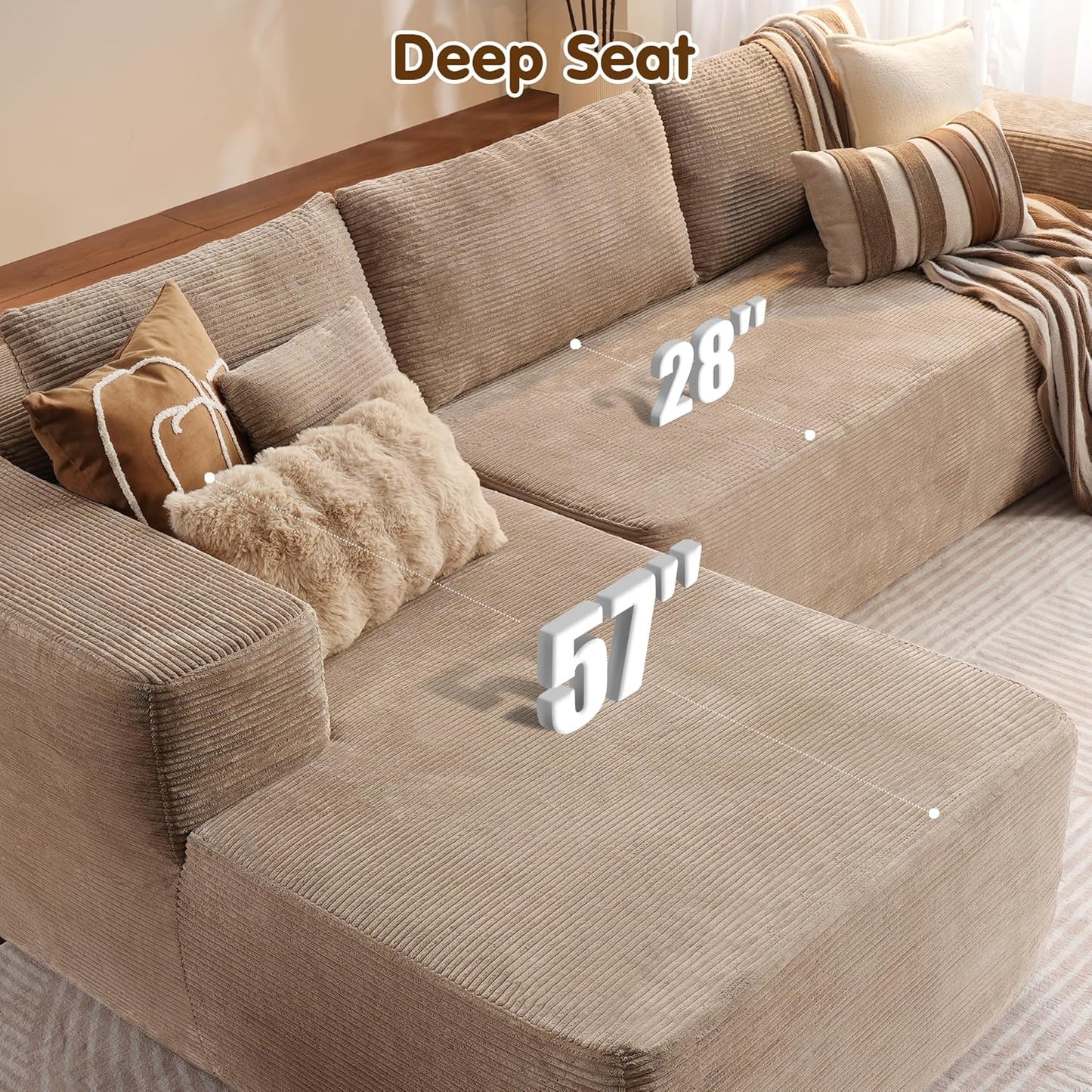 ovios 104" Cloud Sectional Couch with L-Shape Chaise,Modern Modular Sofa with Deep Seat, Upholstered Couches for Living Room Bedroom,No Assembly Required, Camel (Corduroy Fabric)