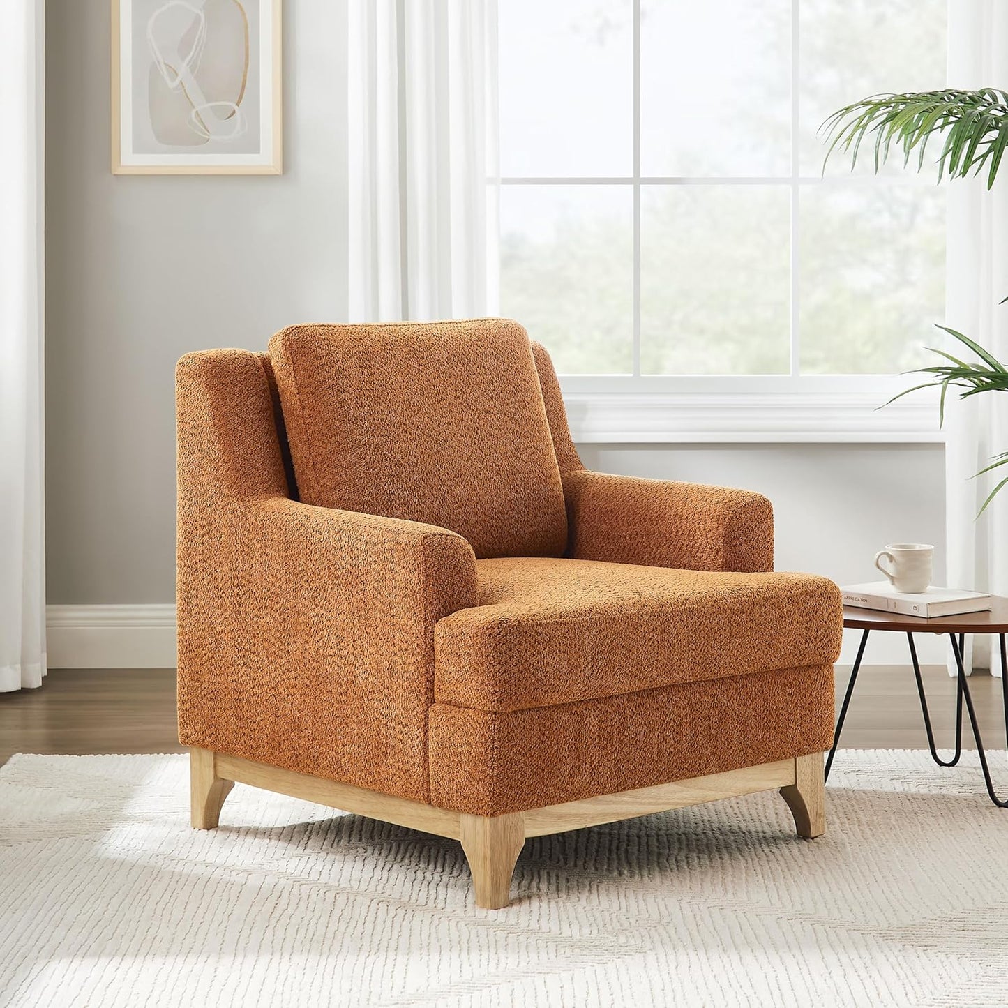 Oversized Accent Chair, Modern Boucle Armchair with Wood Legs, Modern Reading Chair with Thick Cushion, Comfy Chairs for Living Rooms, Bedrooms, Reading nooks and Apartments
