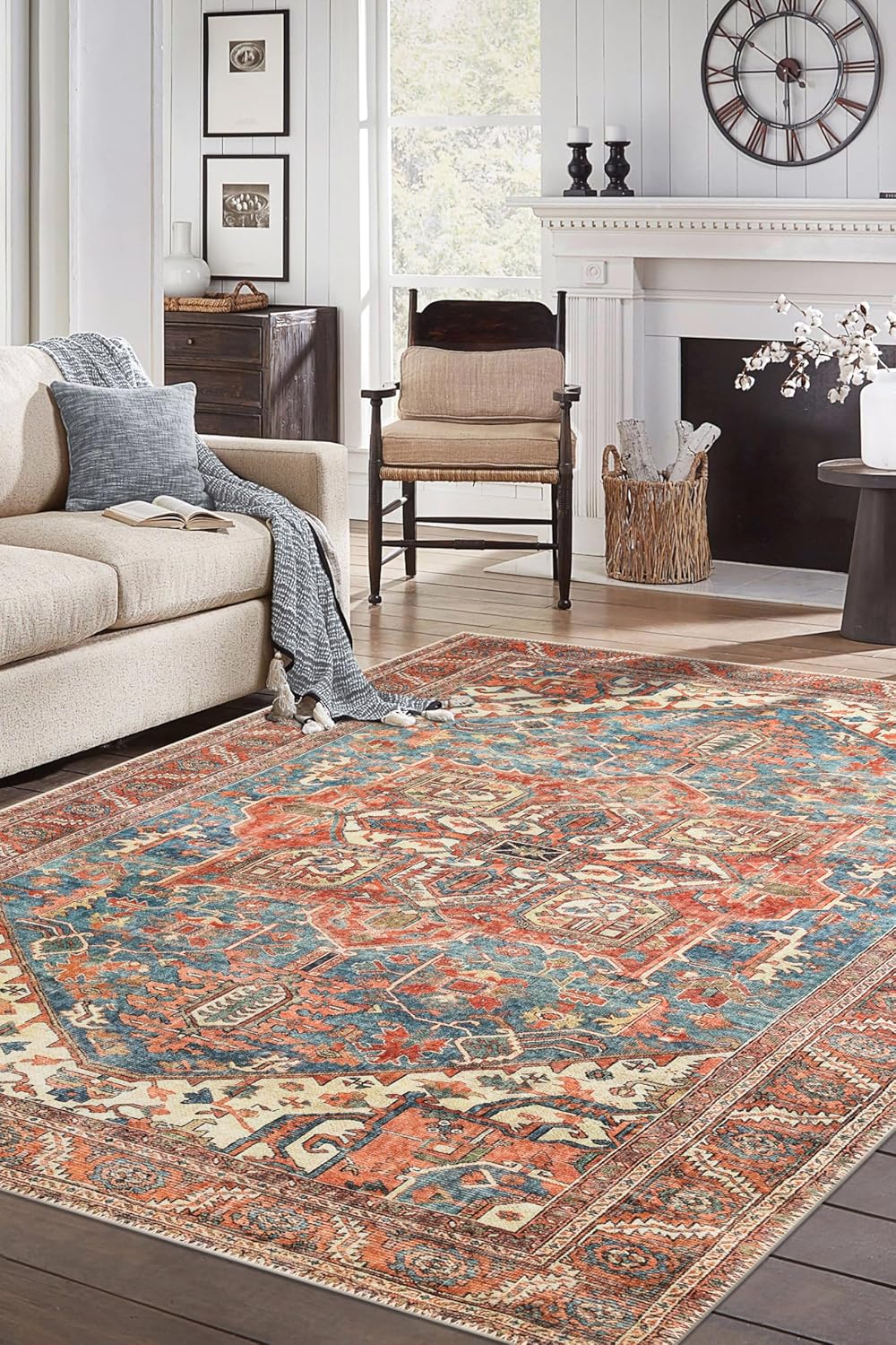 Keen Home Design 9x12 Rug - Machine Washable Area Rug with Non-Slip Backing, Ideal for Living Room, Dining Room, Bedroom - Vintage, Easy Clean, Durable, Low Pile Rug - (9' x 12')