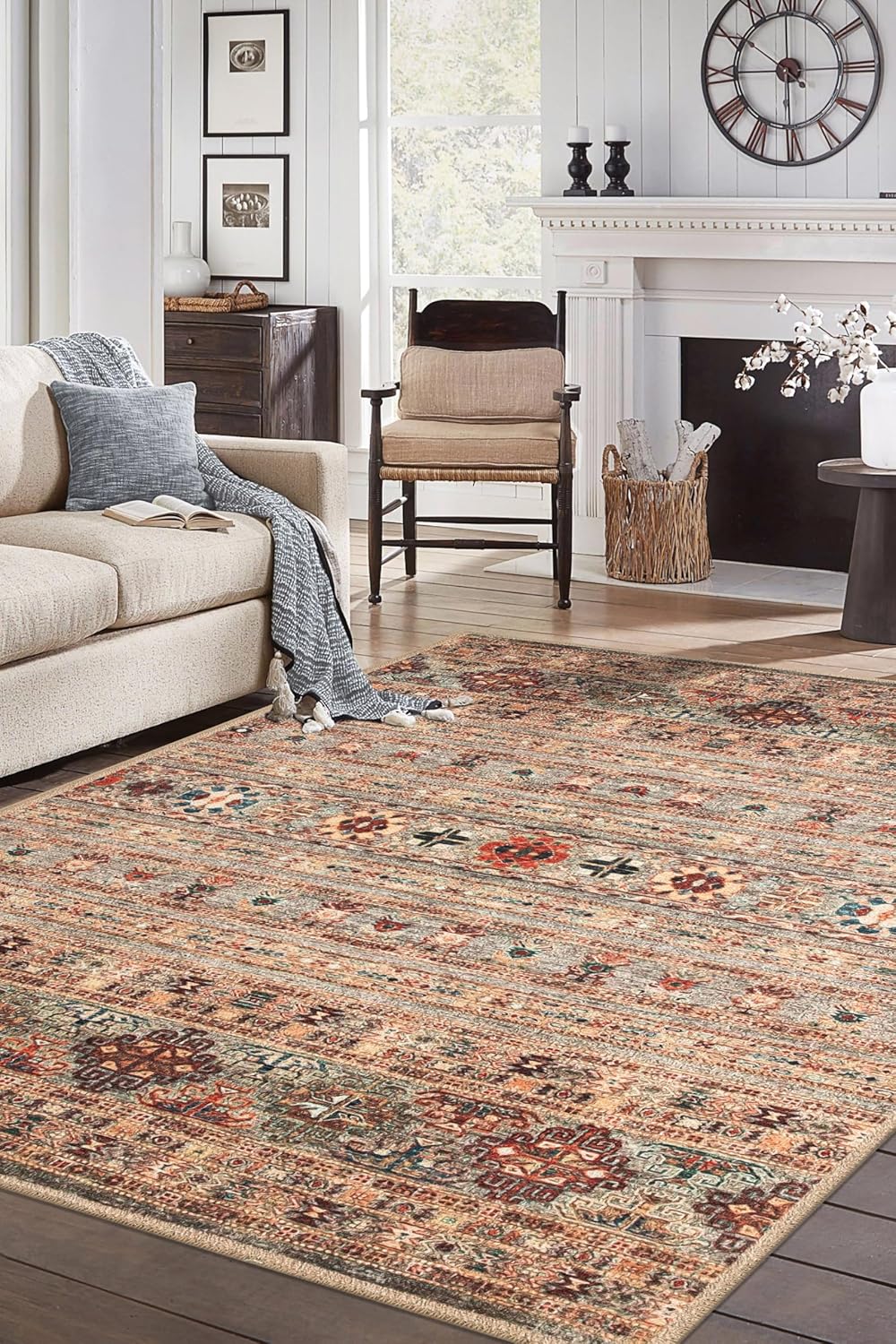 Keen Home Design 4x6 Rug - Machine Washable Area Rug with Non-Slip Backing, Ideal for Living Room, Dining Room, Bedroom - Vintage, Easy Clean, Durable, Low Pile Rug - (4' x 6')