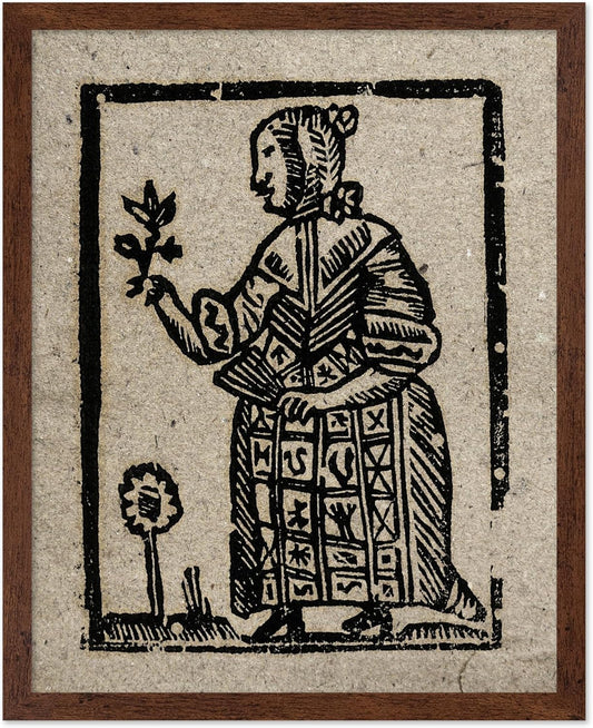 Poster Master Vintage Woodcut Poster - Retro Medieval Print - Gift for Gothic, Horror Fan - Witch Holding a Plant, Magic, Spell, Herbalist - Wall Decor for Bedroom, Dorm, 8x10 Brown Framed