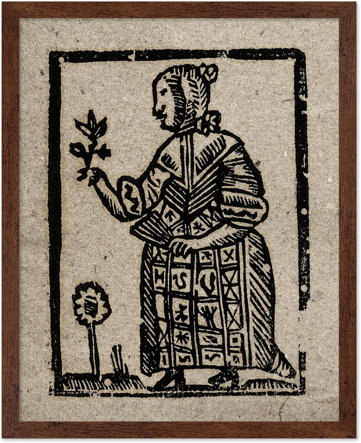 Poster Master Vintage Woodcut Poster - Retro Medieval Print - Gift for Gothic, Horror Fan - Witch Holding a Plant, Magic, Spell, Herbalist - Wall Decor for Bedroom, Dorm, 11x14 Brown Framed
