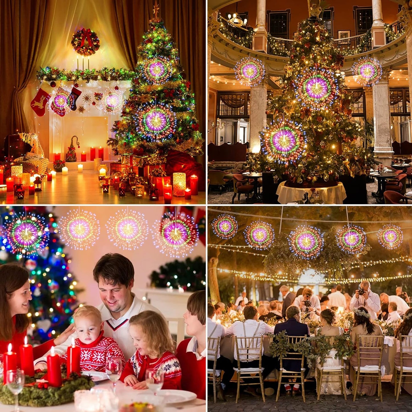 Techip 4Pcs Multicolor String Lights - 225LED Copper Wire Hanging Lights with Remote, 8 Modes, Waterproof for Wedding & Christmas Decorations