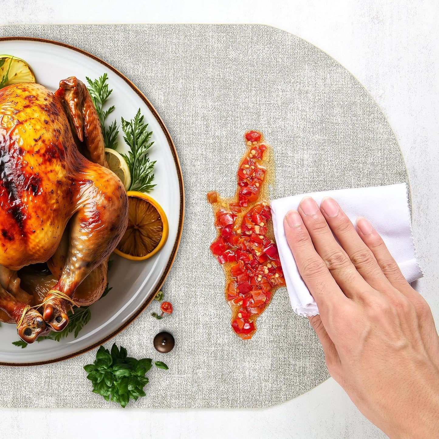 DOLOPL Large Placemats Set of 6, Oval Reversible Wipeable & Non-Slip Place Mats, Modern Faux Leather Table Mats for Kitchen, Neutral Tablemats for Dining Table Decor, Wedding, Party(Gray)