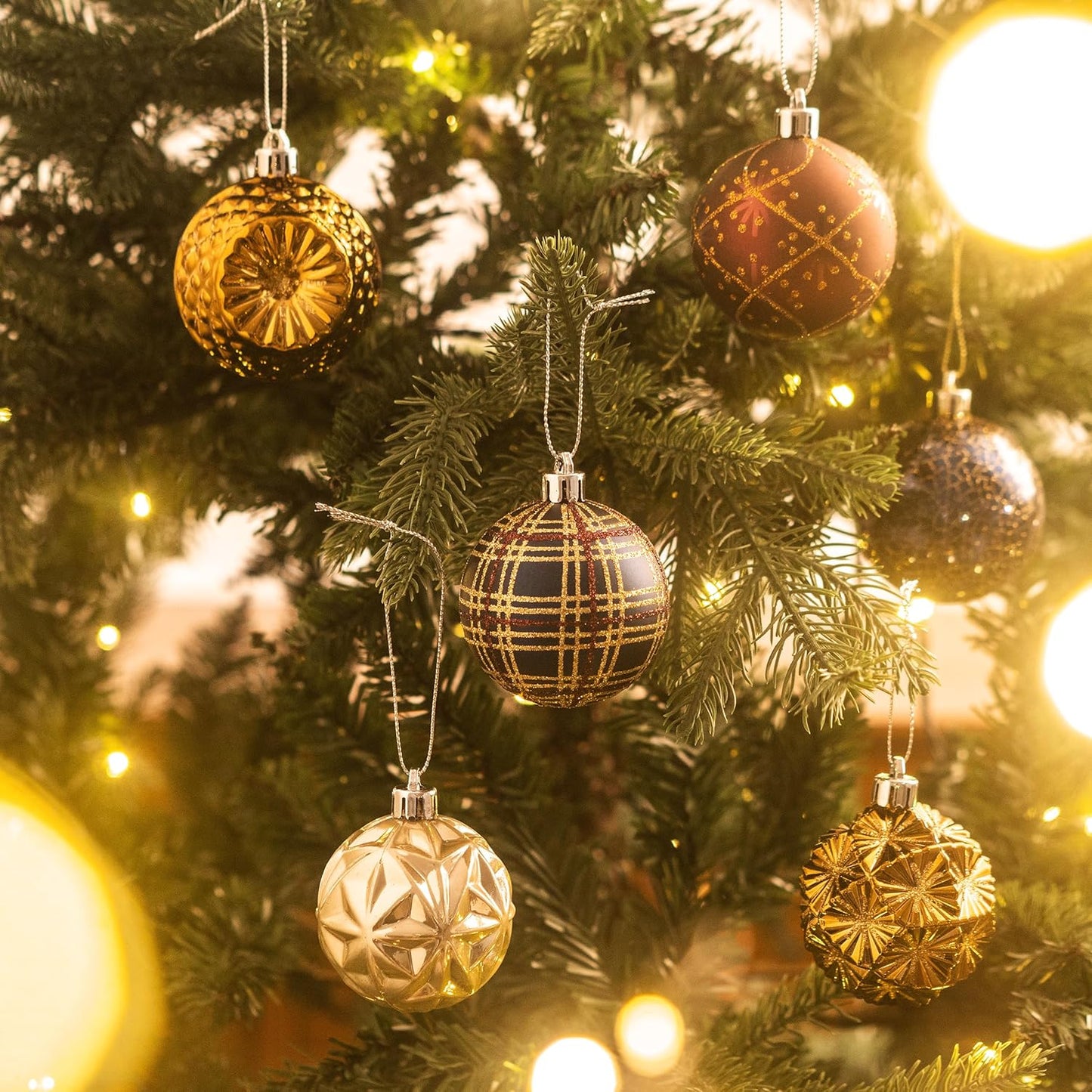 Valery Madelyn Ornaments for Christmas Trees, 9ct 2.36 Inches Bronze Copper Gold and Purple Shatterproof Christmas Tree Decorations, Luxury Hanging Ball Ornaments for Xmas Holiday Party Decor