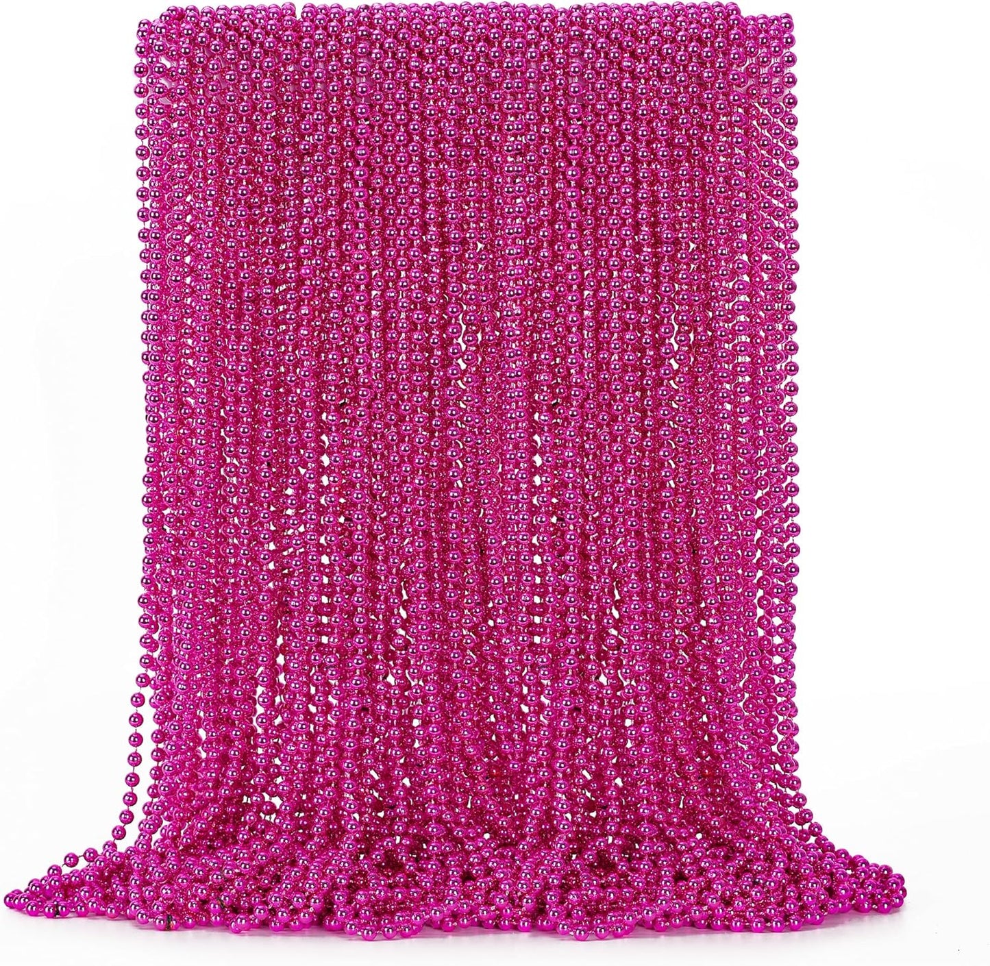 50PCS Bead Necklace, Metallic Mardi Gras Pink Bead Necklace, 33" Mardi Gras Round Beaded, Festival Parade Throw for Breast Cancer Awareness Accessories Gender Reveal Party Supplies Decor