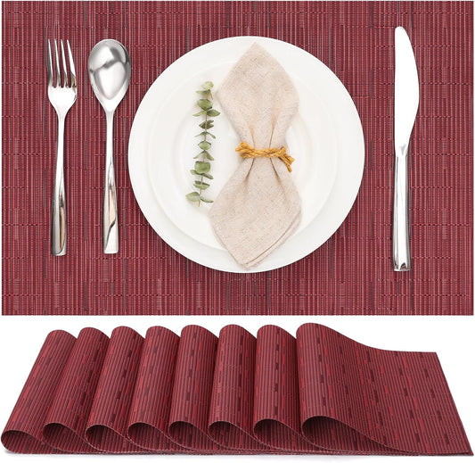 Myir JUN Placemats Set of 8, Vinyl Woven Placemats Place Mats Indoor Set of 8 Washable Table Mats Non-Slip Place mats for Dining Table (Red, Set of 8)