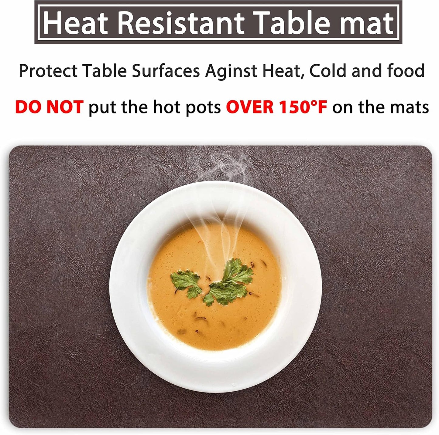 Set of 6 Faux Leather Placemats, PU Table Mats, Waterproof, Stain Resistant, Heat Resistant, Non-Slip Easy to Clean for Kitchen Dining Table,Conference Table F Dark Brown