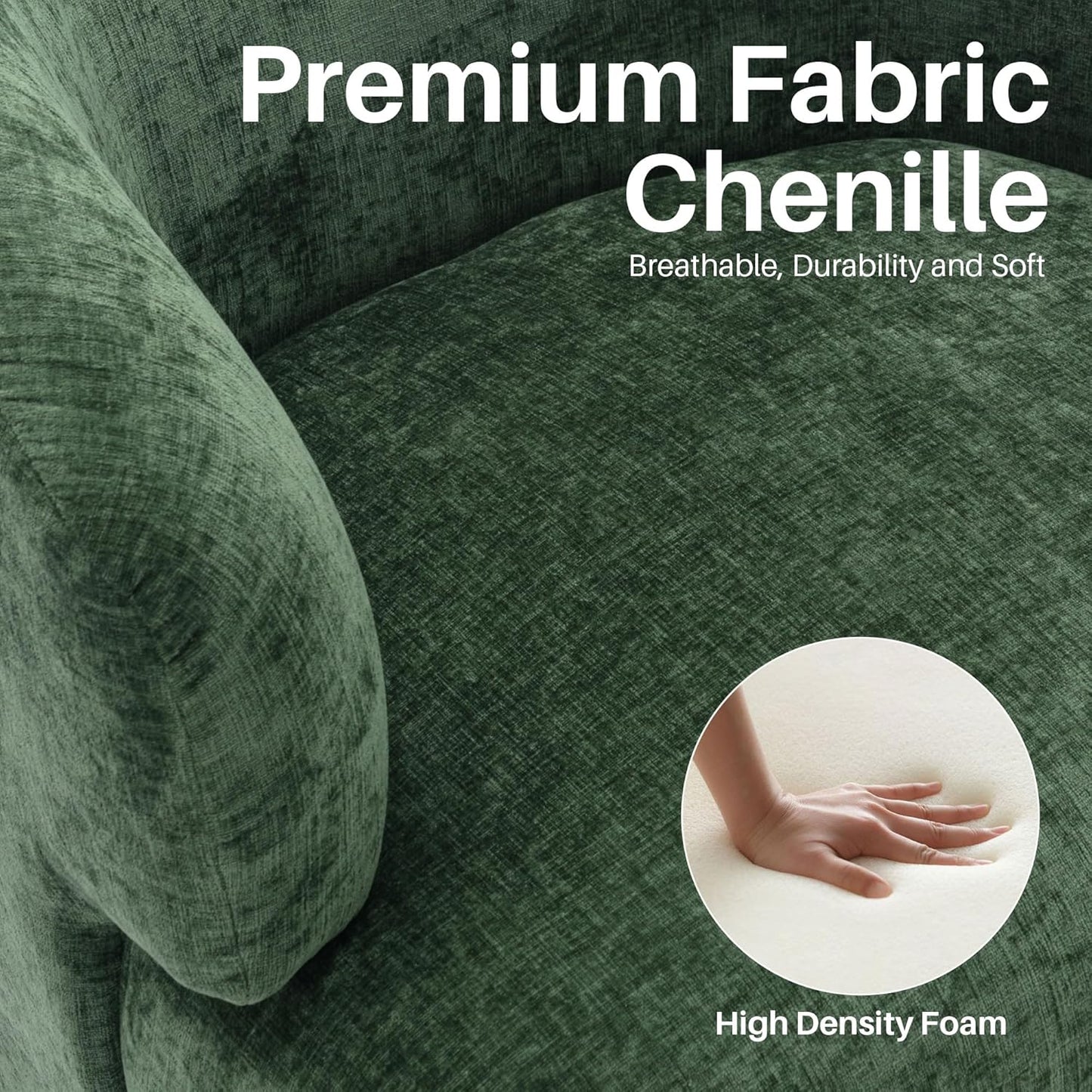 Swivel Accent Chair, Chenille Barrel Chair for Living Room, Cozy Round Boucle Arm Chair, Metal Base for Club Nursery Bedroom, Green