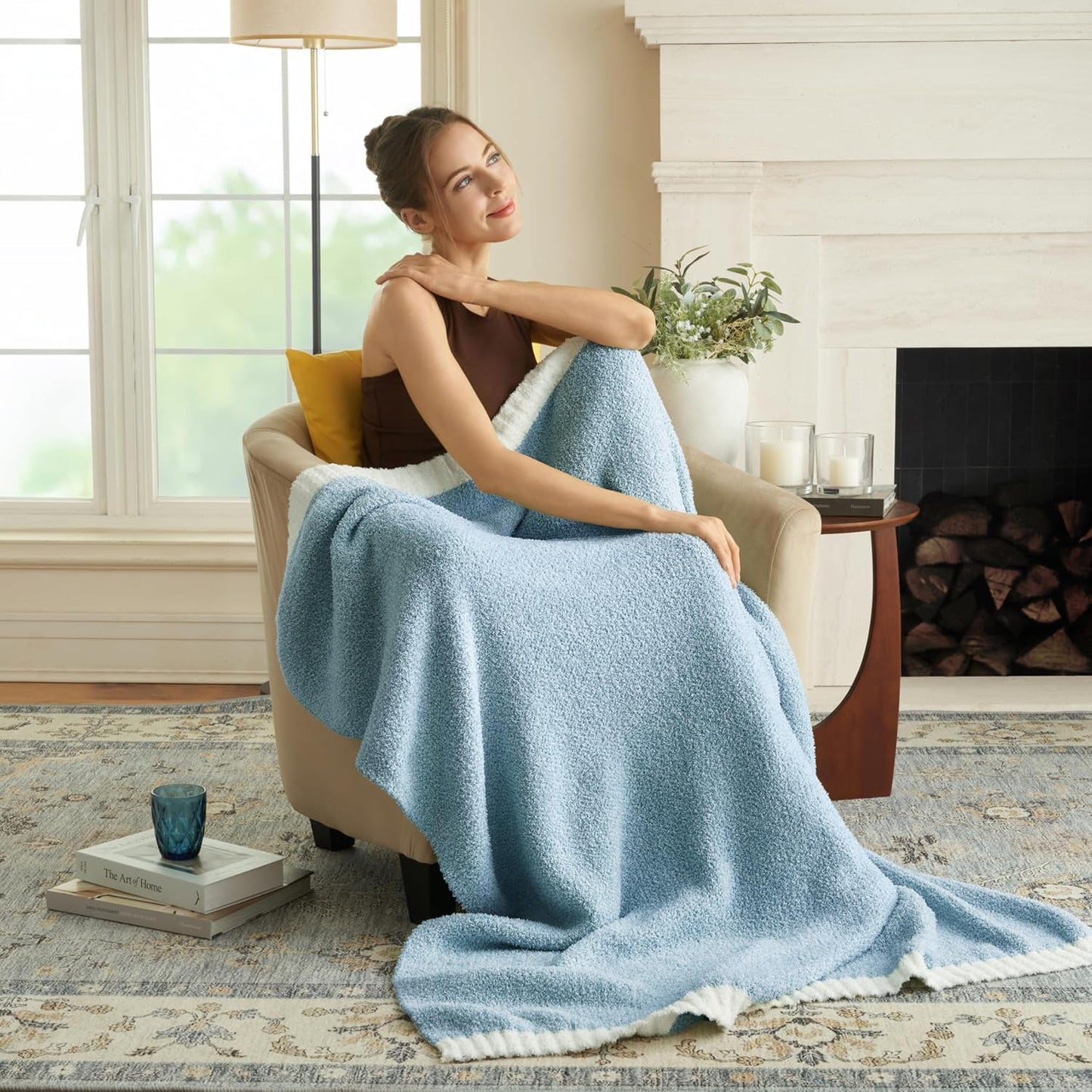 Joiedomi Throw Blanket for Couch Bed Sofa, Blue Knitted Blankets Gifts for Women Mom Girls, Cozy Cute Soft Throw Home Room Decor Aesthetic for Women Mothers Birthday Gifts 50x60 Inches