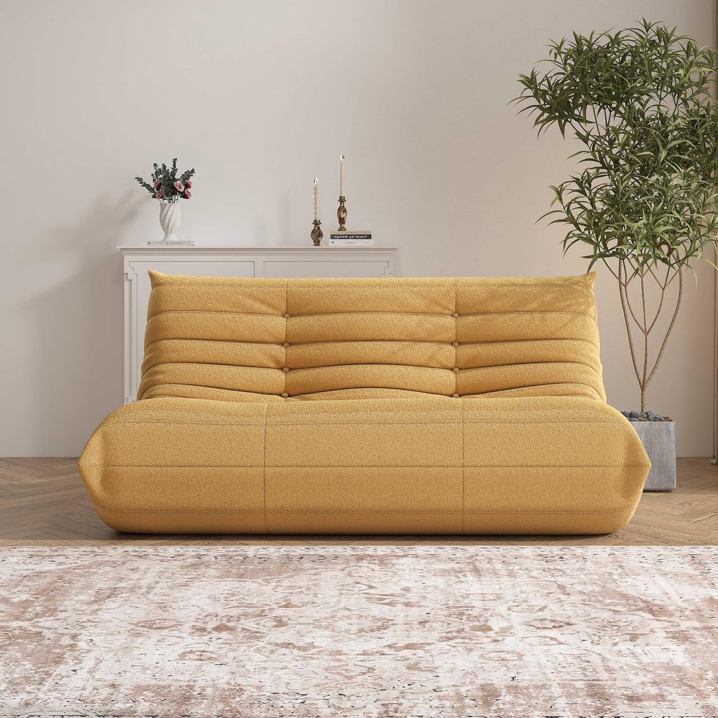 Bean Bag Chair, Loveseat Fireside Chair Bean Bag Sofa Large Bean Bag Chair for Adults, 2 Seater Bean Bag Chairs for Teens with High Density Comfortable Foam, Bean Bag for Living Room, Bedroom (Yellow)