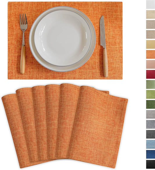 Demetex Orange Placemats Set of 6 Fall Linen Place Mats Modern Washable Table Plate Mats for Banquet Buffet Restaurant Dining Room, 13x19 inch, Orange