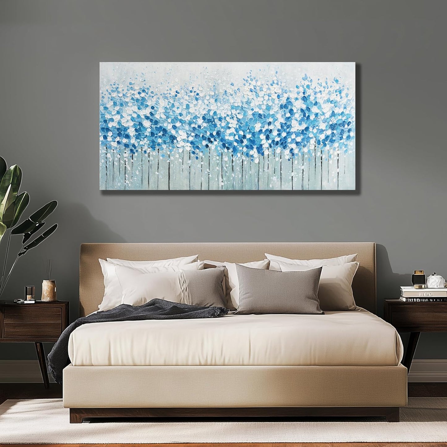 Belmrxne Abstract Art Wall Decor Blue and White Canvas Painting Modern Minimalist Artwork for Living Room Bedroom Dining Room Office Home Decor 24x48 inch