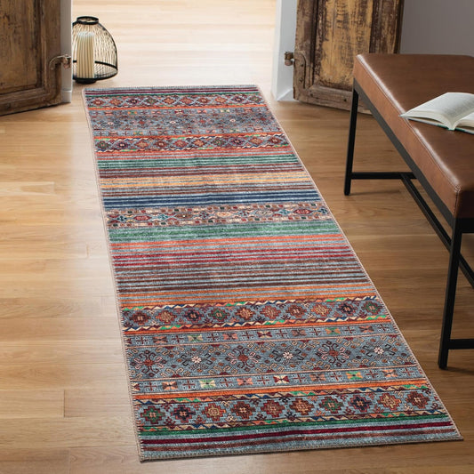 Keen Home Design 2x7 Rug - Machine Washable Runner Rug with Non-Slip Backing, Ideal for Hallway, Entryway, Kitchen, Laundry Room - Vintage, Easy Clean, Durable, Low Pile Rug - (2'6" x 7')