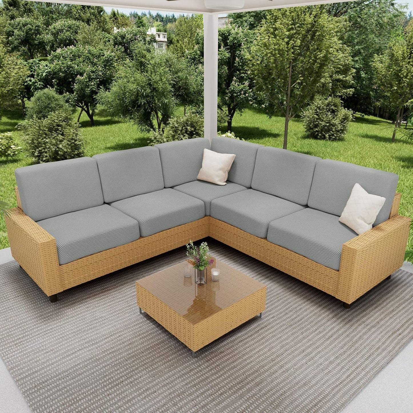 hyha Waterproof Sectional Couch Covers, Non Slip Sofa Couch Cushion Covers L Shape, Thick Stretch Jacquard Fabric, Washable Sofa Slipcovers with Elastic Bottom (1 Piece for Chaise XL, Light Grey)