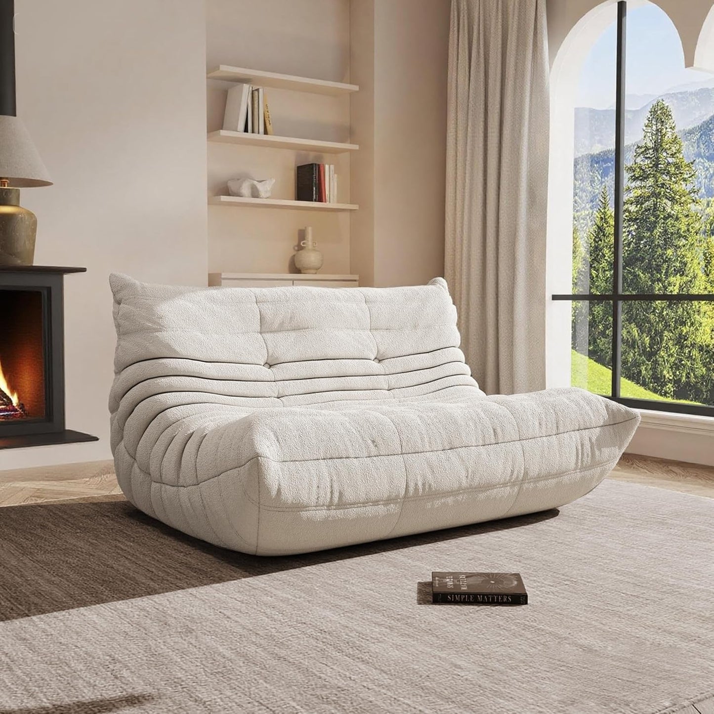 Bean Bag Chair, Oversized Loveseat Fireside Chair for Adults, 2 Seater with Memory Foam Filled, Lazy Sofa Lounge Floor Sofa for Living Room, Bedroom, Office, No Assembly Required. (Beige)