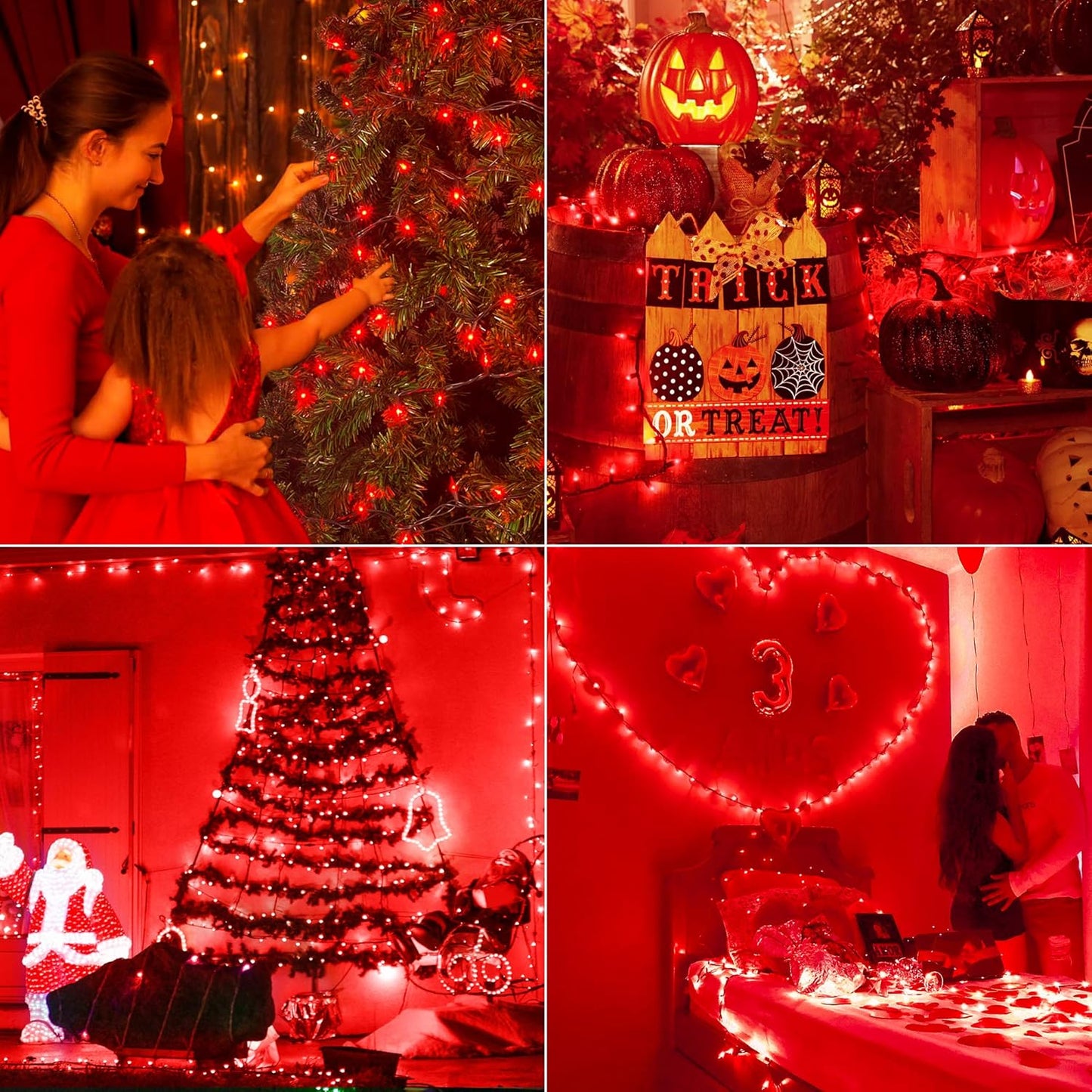 Hopolon Red Christmas Mini String Lights 2 Set 50Count 13Feet Incandescent Bulb Mini String Lights Waterproof for Indoor Outdoor Christmas Tree Garland Birthday Wedding Party Festival Decor,Red