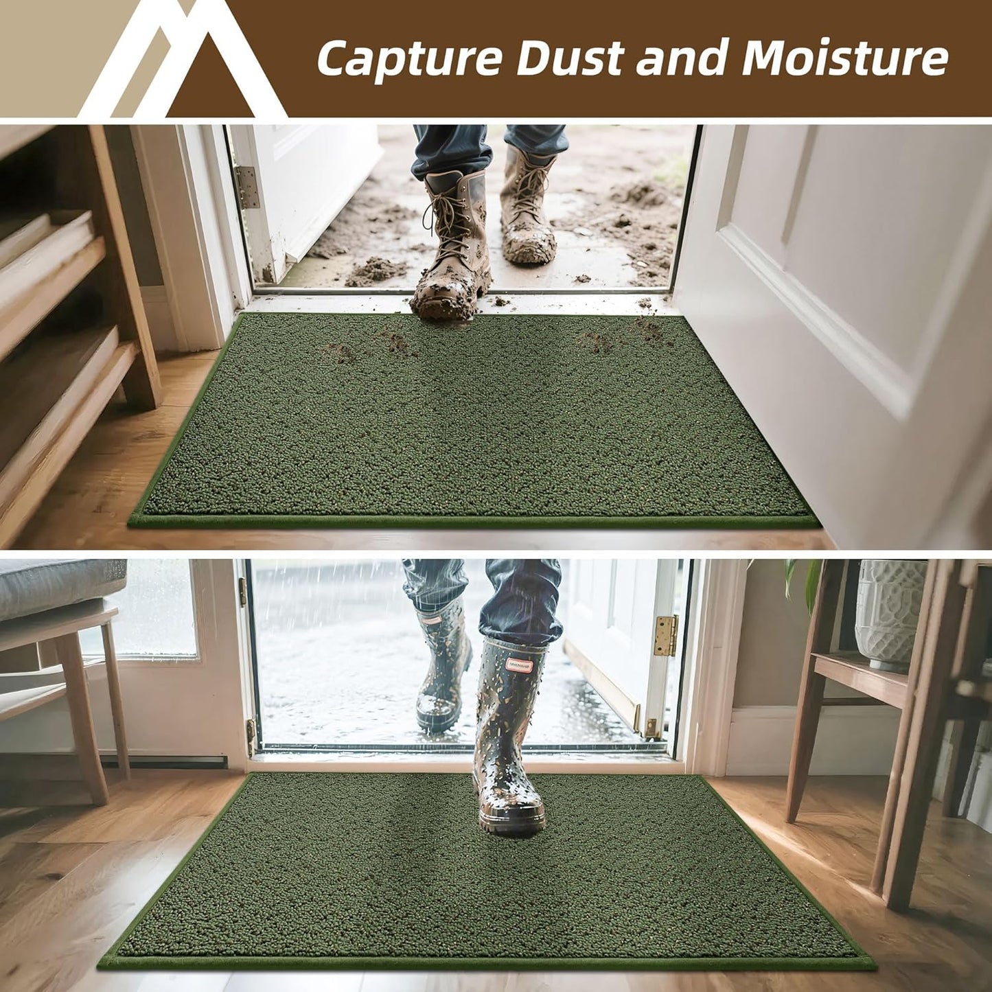 COSY HOMEER-Door-Mat 32"x48" Non Slip Absorbent Entryway Rugs Dirt Trapper Doormats Washable Entrance Mats Low Pile Welcome Floor Mat for Front Back Door and Entry Mats,Green