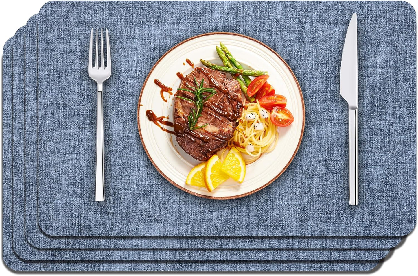 Maxpearl Faux Leather Placemats Set of 4, Waterproof - Wipe Clean - Heat Resistant - Anti Slip Dining Table Place Mats, Suitable for Indoor & Outdoor Use, 17’’×12’’, Blue