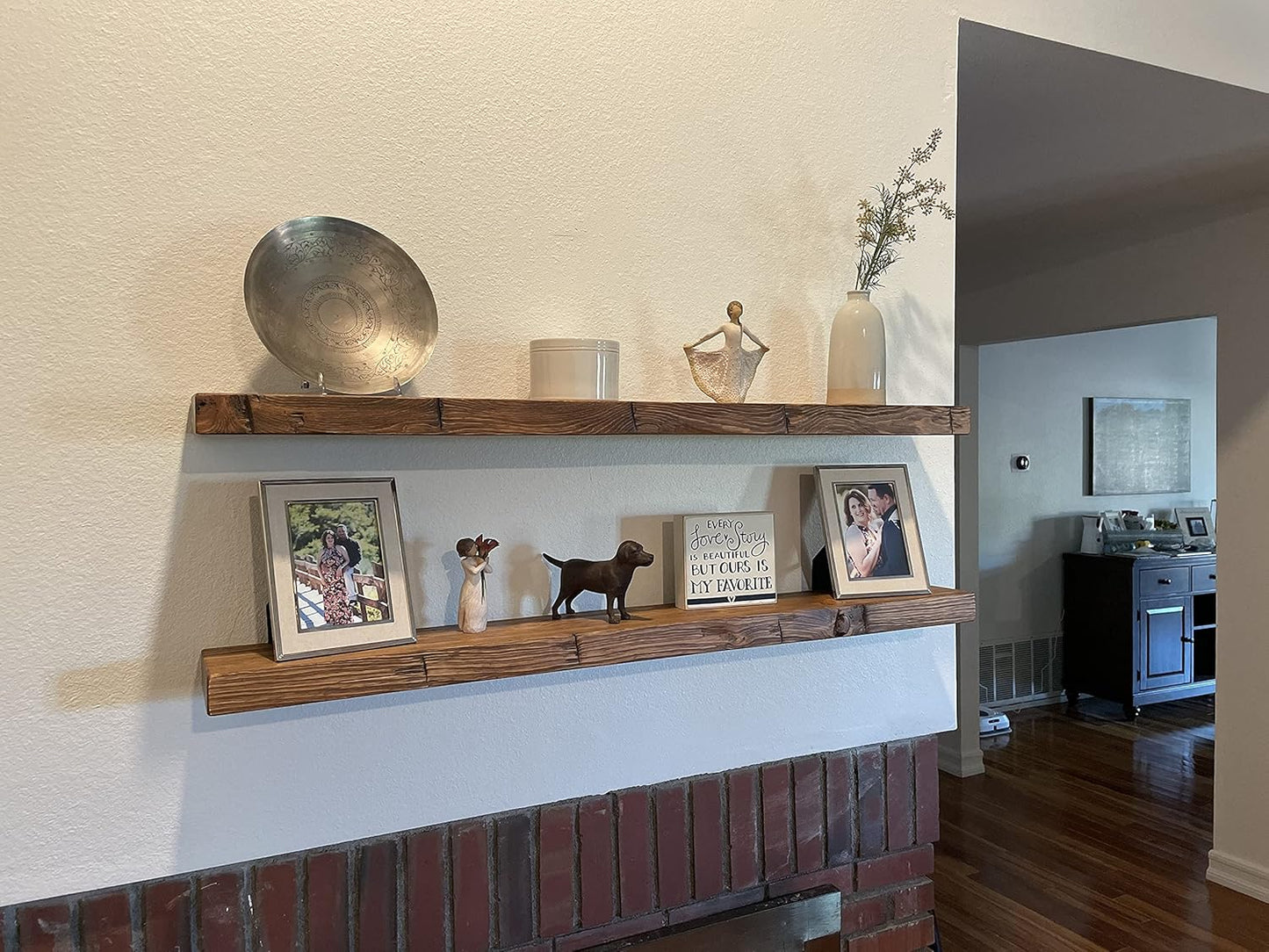 joelsantiques 48 Inch Wooden Floating Shelves for Wall - 48x9x2 in - Made of Natural Wood - Long Heavy Duty Rustic Wall Shelves for Bedroom - Perfect for Living Room, Kitchen - Medium Brown