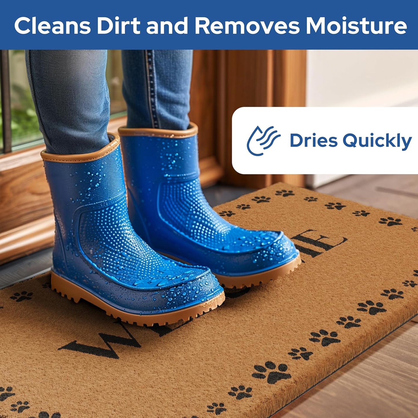 Barnyard Designs Natural Coco Coir Heavy Duty Backing Doormat - Large Cute Non-Slip Front Door Welcome Mat for Outside Entrance or Porch Entry, Brown (17x30, Welcome Paws)