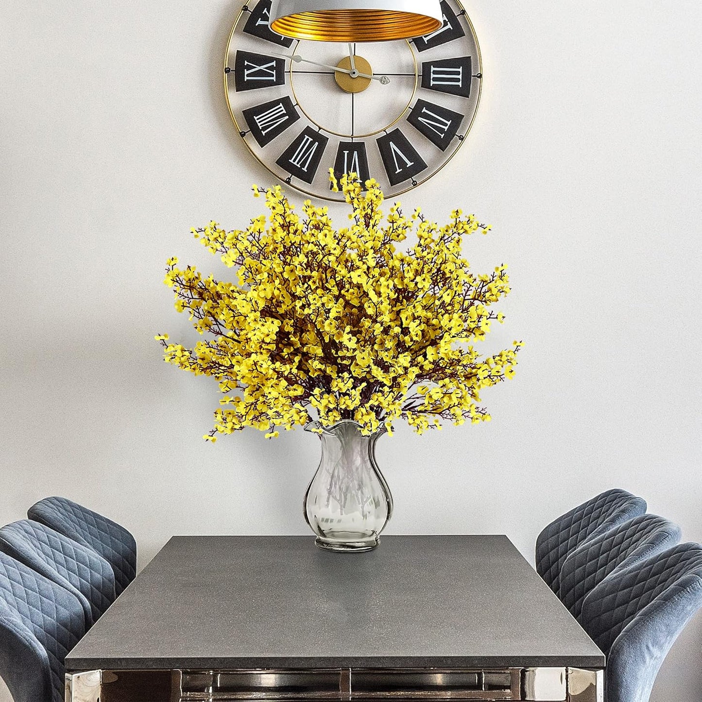 Sggvecsy 10 Pcs Babys Breath Artificial Flowers Gypsophila Bouquets Bulk Real Touch Fake Silk Flowers for Home Wedding DIY Floral Arrangement Kitchen Table Centerpiece Festival Decoration (Yellow)