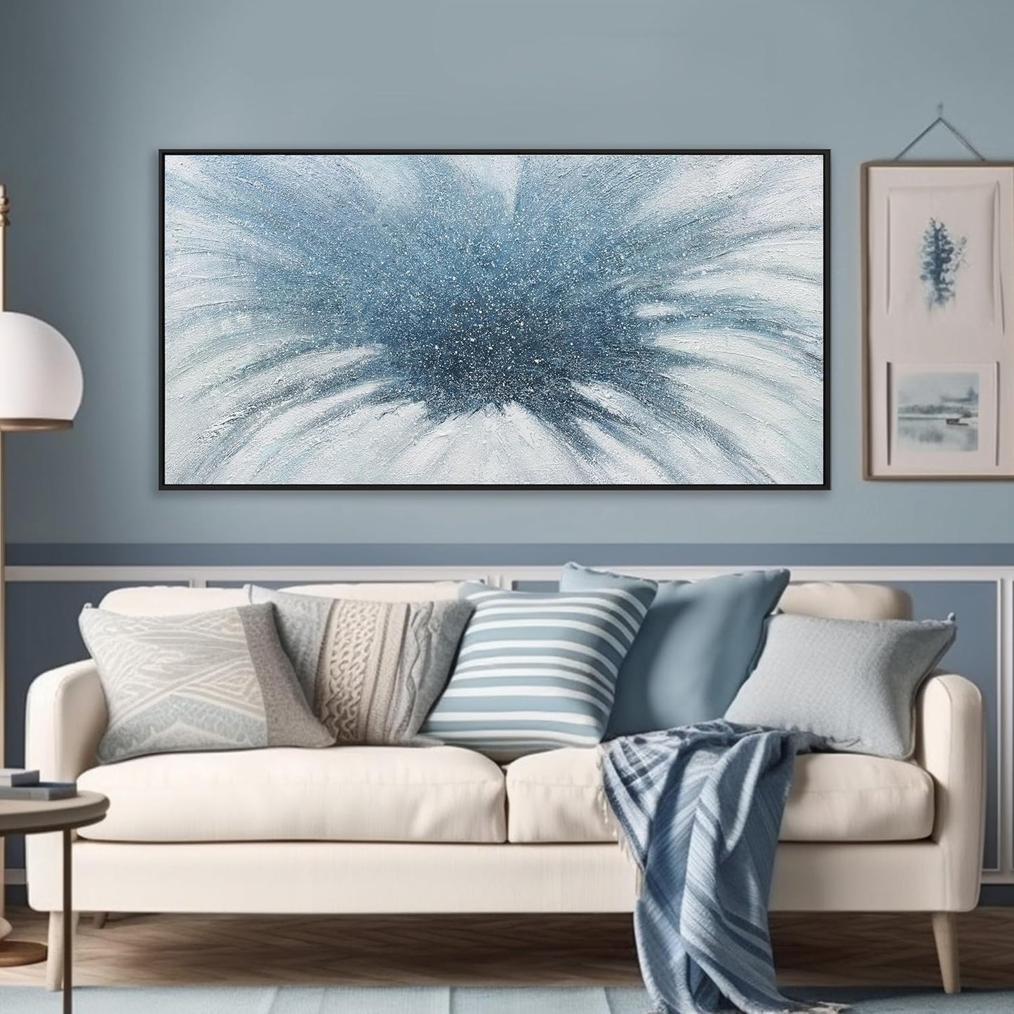 Wall Art Abstract Art Framed Canvas Paintings Blue and White Fantasy Modern Artwork Wall Decor for Living Room Bedroom Office Home Decoration 24"x48"