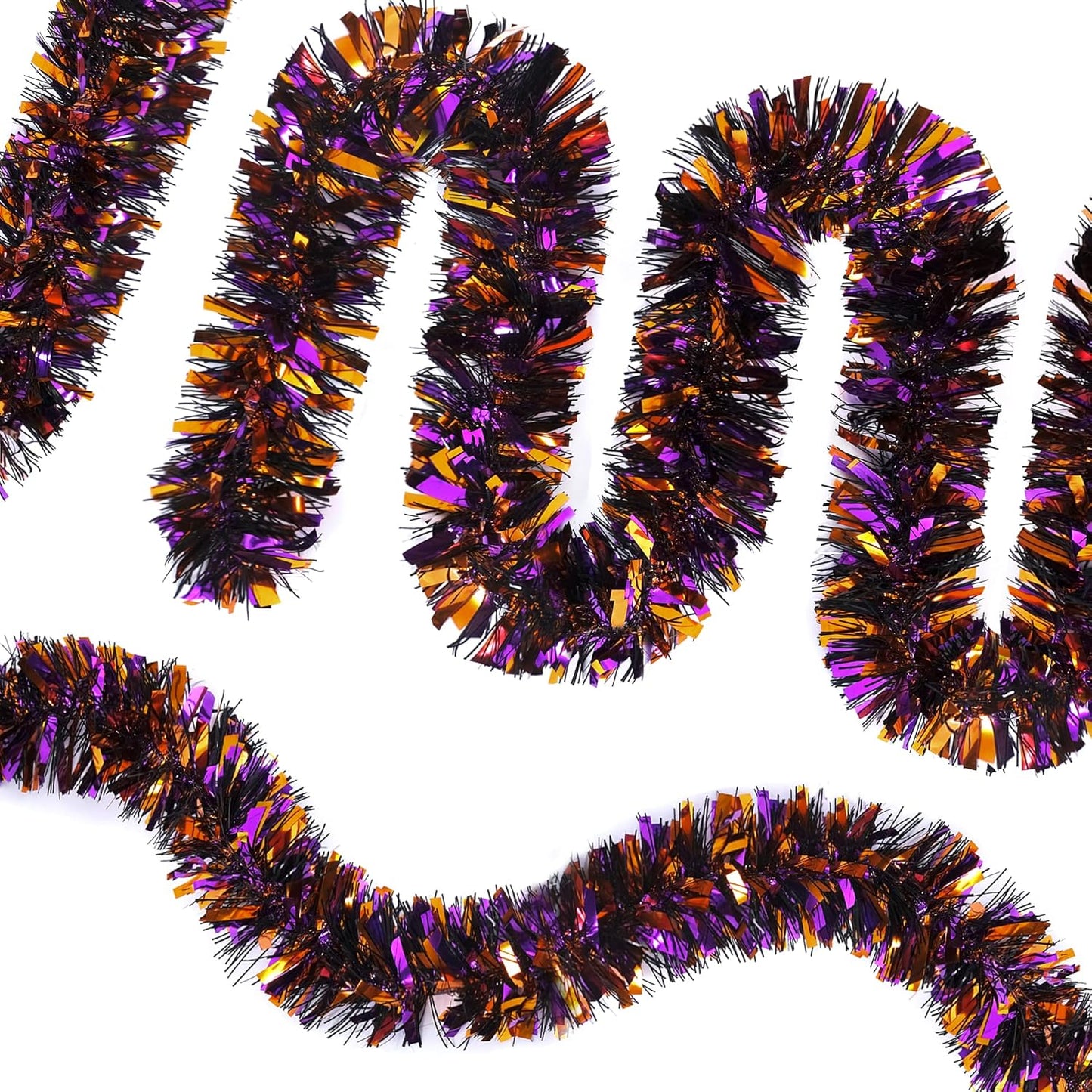 SAOROPEB 4 Pieces 26.4 Ft Halloween Tinsel Garland Metallic Shiny Twist Garland Hanging Decorations for Halloween Party Indoor and Outdoor Decor - Black Orange and Purple