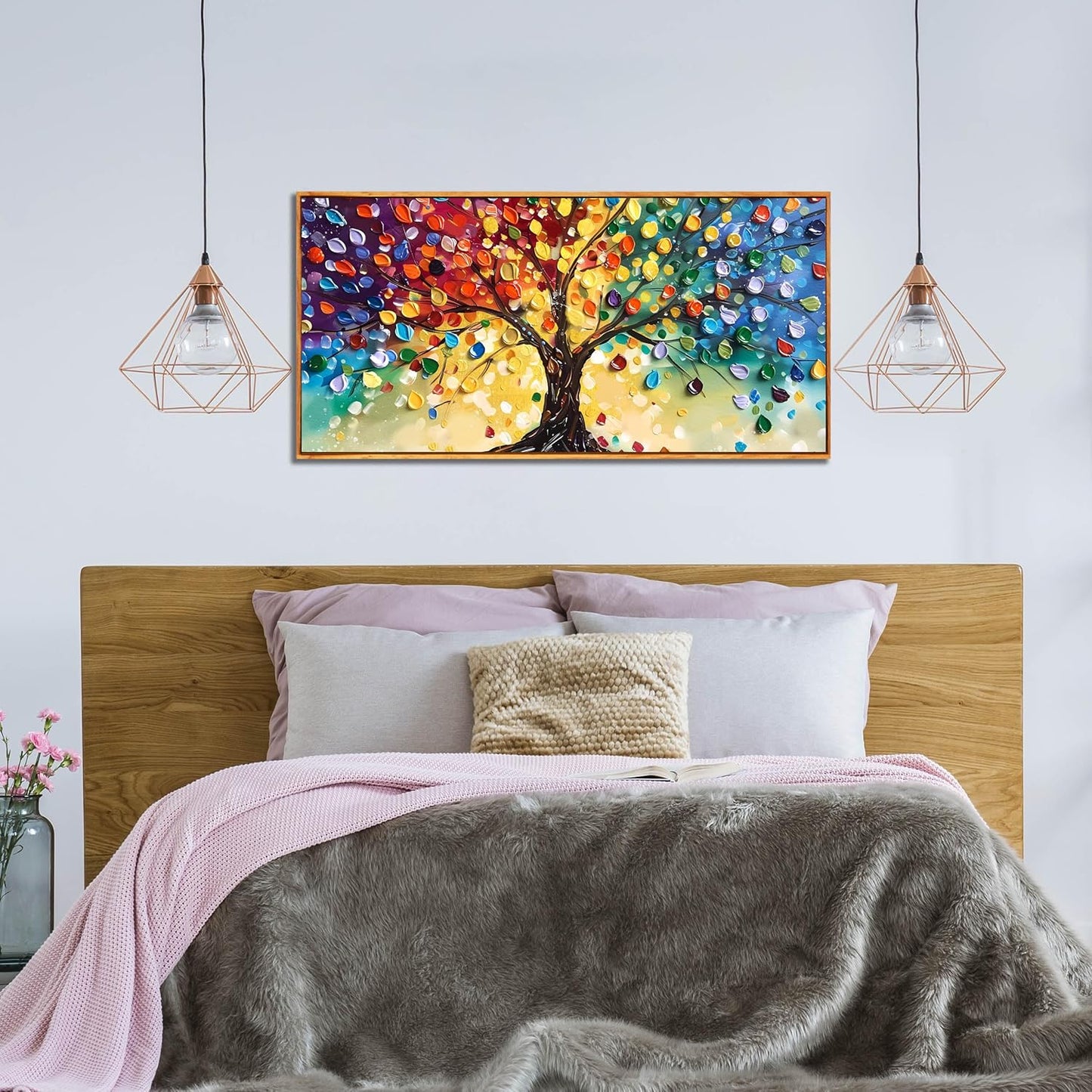 ZHAOSHOP Colorful Tree Wall Art for Living Room - Abstract Canvas Wall Art for Office - Framed Modern Wall Art for Bedroom Size 20" x 40"