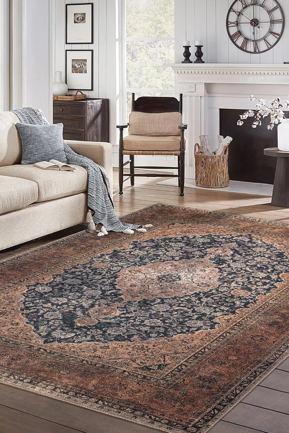 Keen Home Design 5x7 Rug - Machine Washable Area Rug with Non-Slip Backing, Ideal for Living Room, Dining Room, Bedroom - Vintage, Easy Clean, Durable, Low Pile Rug - (5' x 7')