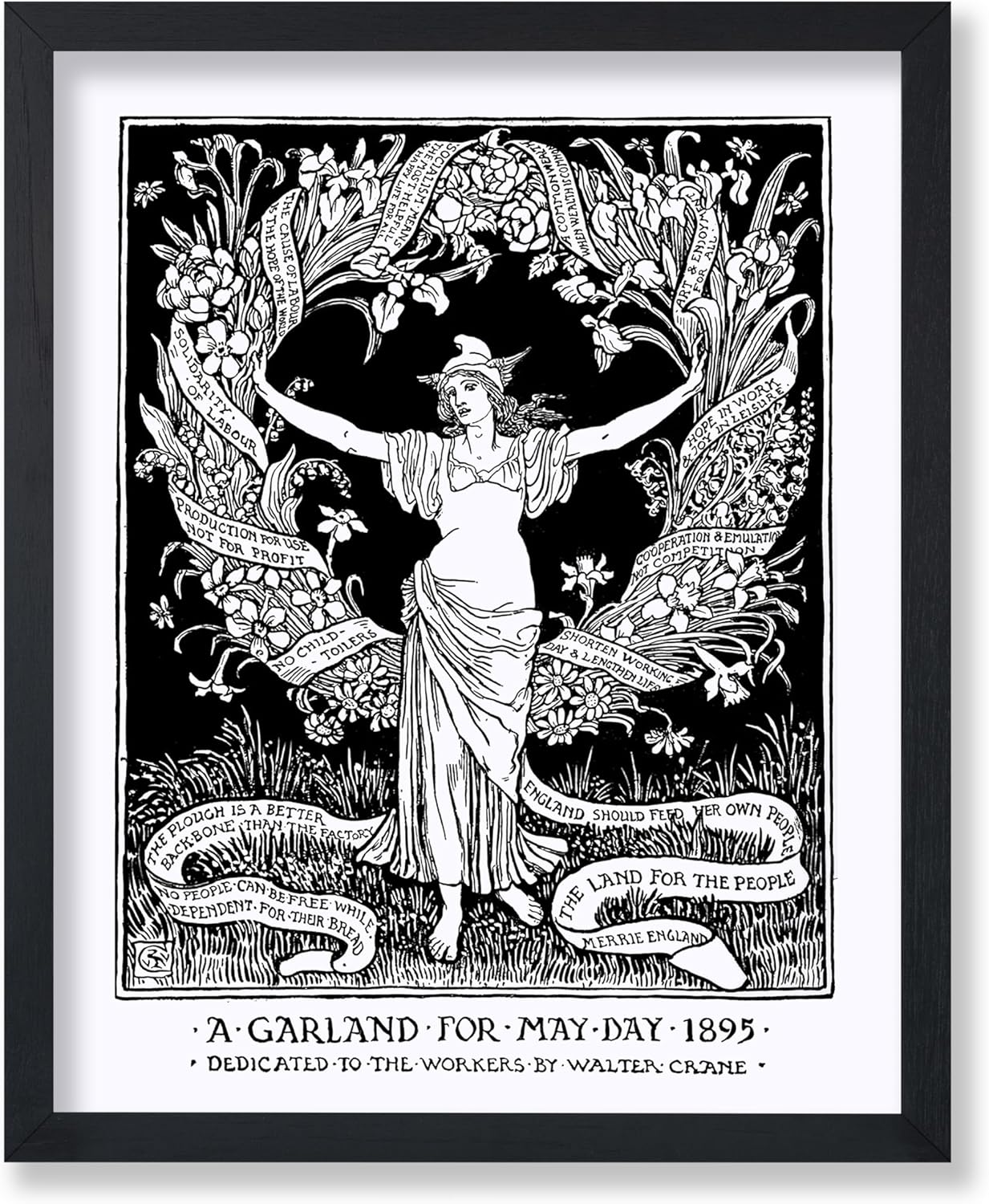 Poster Master Vintage Walter Crane Poster - Retro A Garland for May Day Print - Socialist Art - Gift for Him, Her, Men, Women - Wall Decor for Home, Office, Living Room - 8x10 UNFRAMED Wall Art