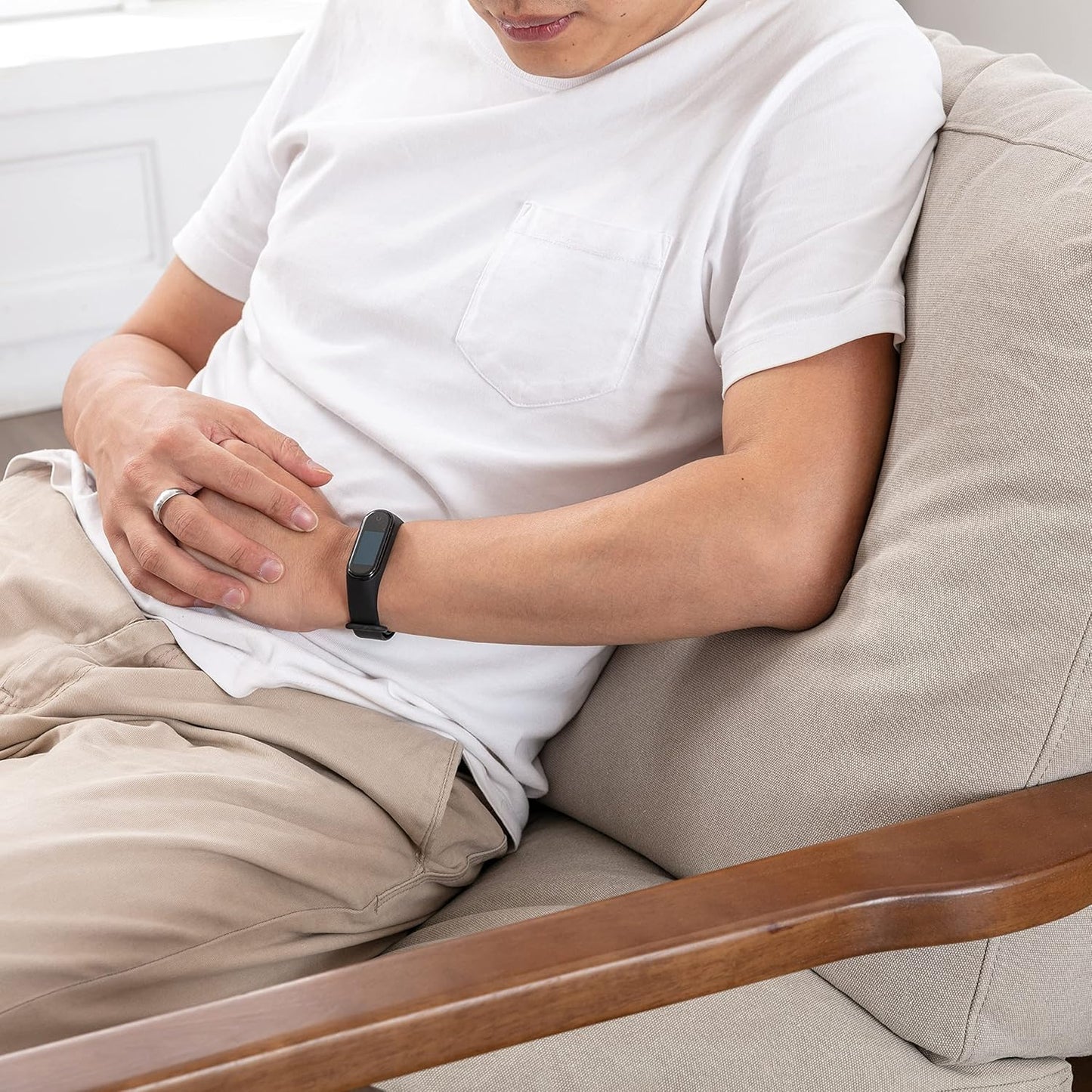 chairus 2 Sets Mid-Century Modern Accent Chairs with Ottoman, Linen Fabric Armchair with Wood Legs Comfy Upholstered Single Sofa Chair for Living Room/Bedroom/Lounge, Beige