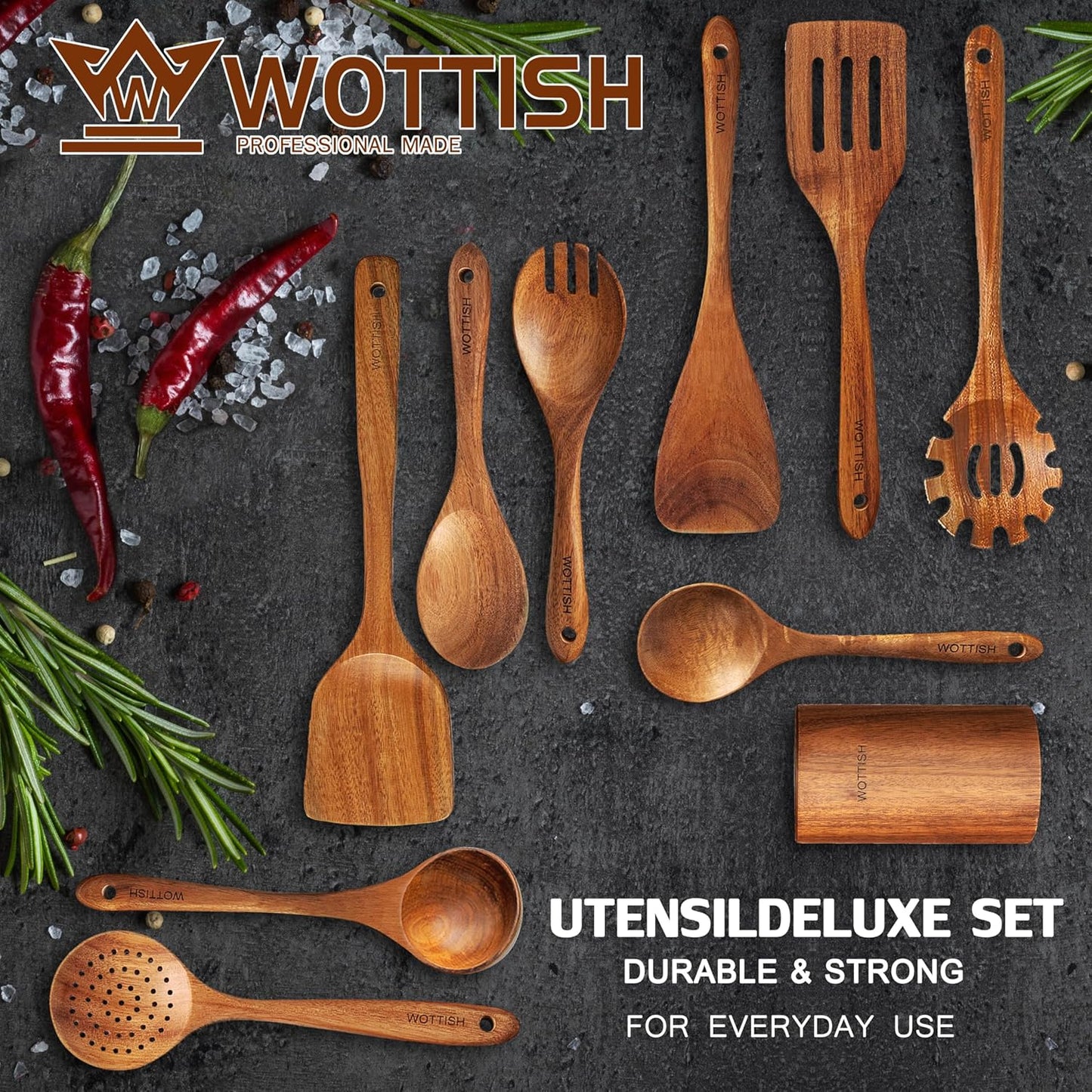 Wooden Spoons for Cooking,Wooden Cooking Utensil Set,10-Piece Wooden Kitchen Utensil Set with Wooden Spoons(A10)