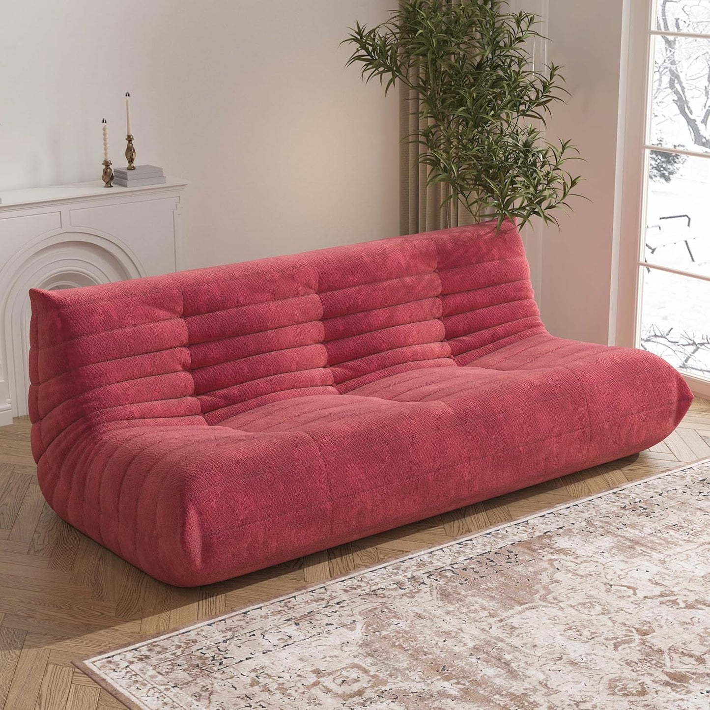Big Bean Bag Chairs for Adults, 3 Seater Large Bean Bag Sofa, Fireside Chair Lazy Sofa Chair with High Density Comfortable Foam, Modern Bean Bag for Living Room, Bedroom, Office (Red)