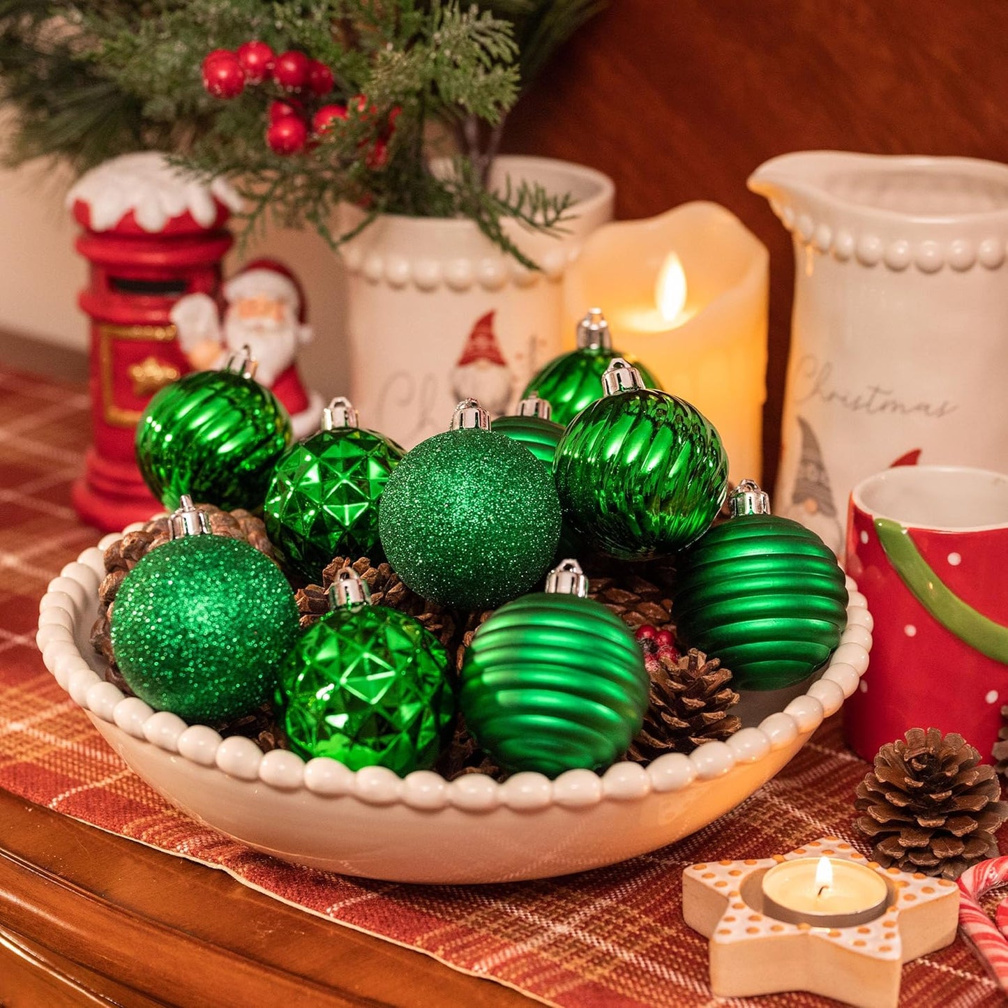 Valery Madelyn Christmas Ornaments Tree Decorations Set for Fall Halloween, 24ct Green Shatterproof Ball Ornaments, 2.36" Hanging Ornament Bulk for Xmas Holiday Party Decor