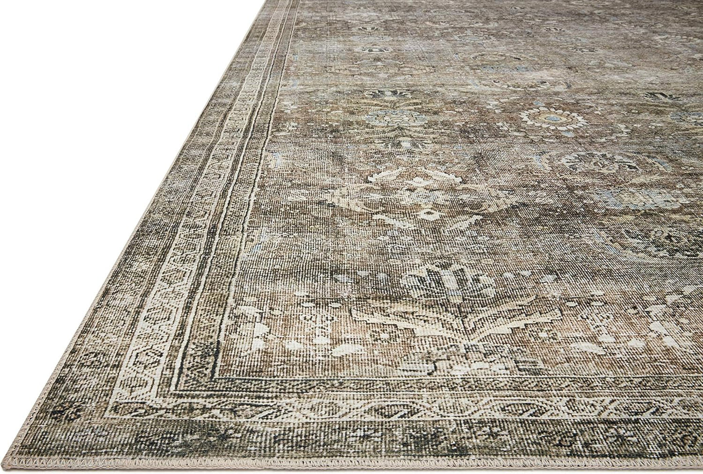 Loloi Layla Collection LAY-13 Antique/Moss 9'-6" x 14' .13" Thick Area Rug, Soft, Durable, Vintage Inspired, Distressed, Low Pile, Non-Shedding, Easy Clean, Printed, Living Room Rug