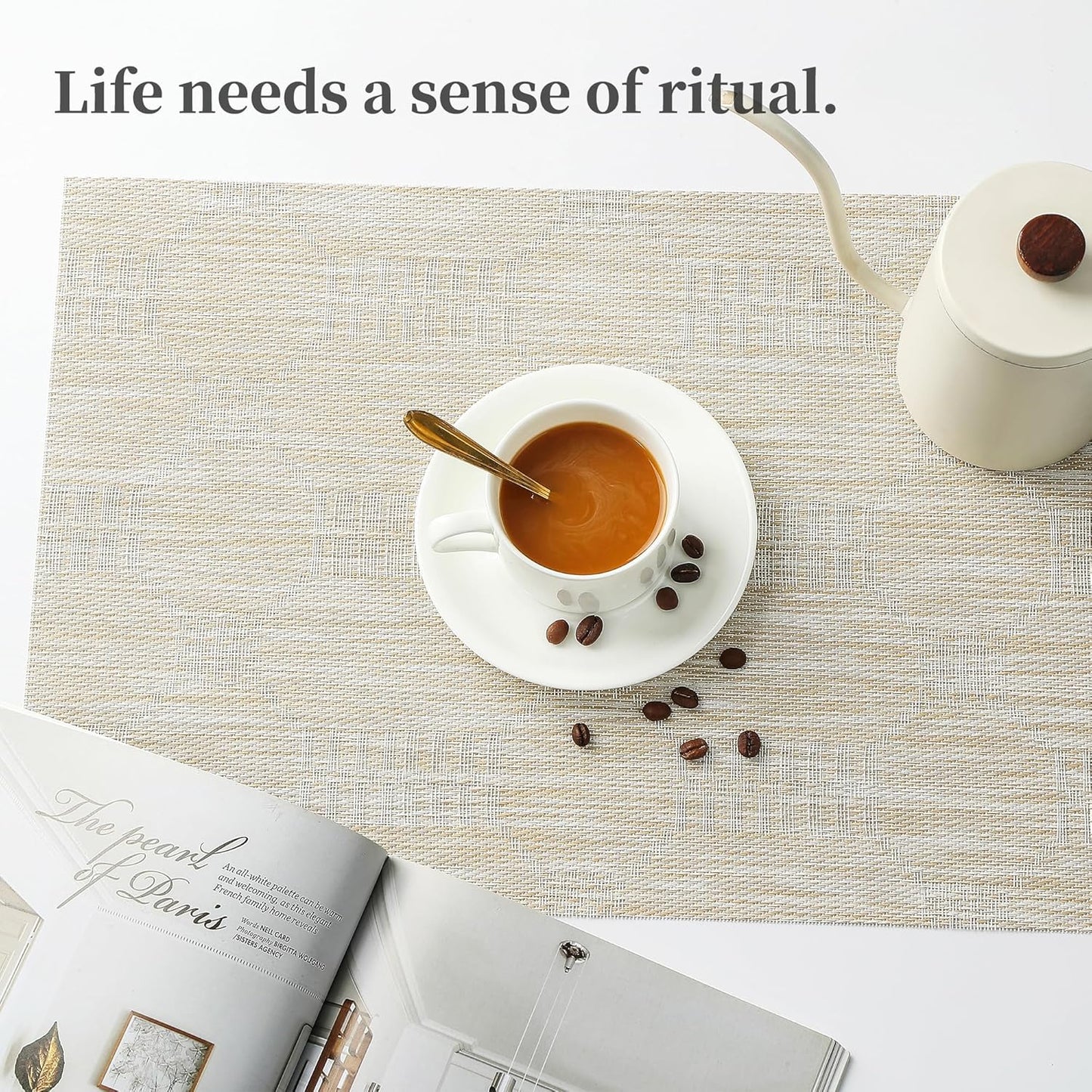 Leetaltree Wheat Placemats Set of 4 - Heat Resistant Non-Slip Place mats for Dining Table, Washable Durable PVC Vinyl Woven Table Mats（Wheat, 4）