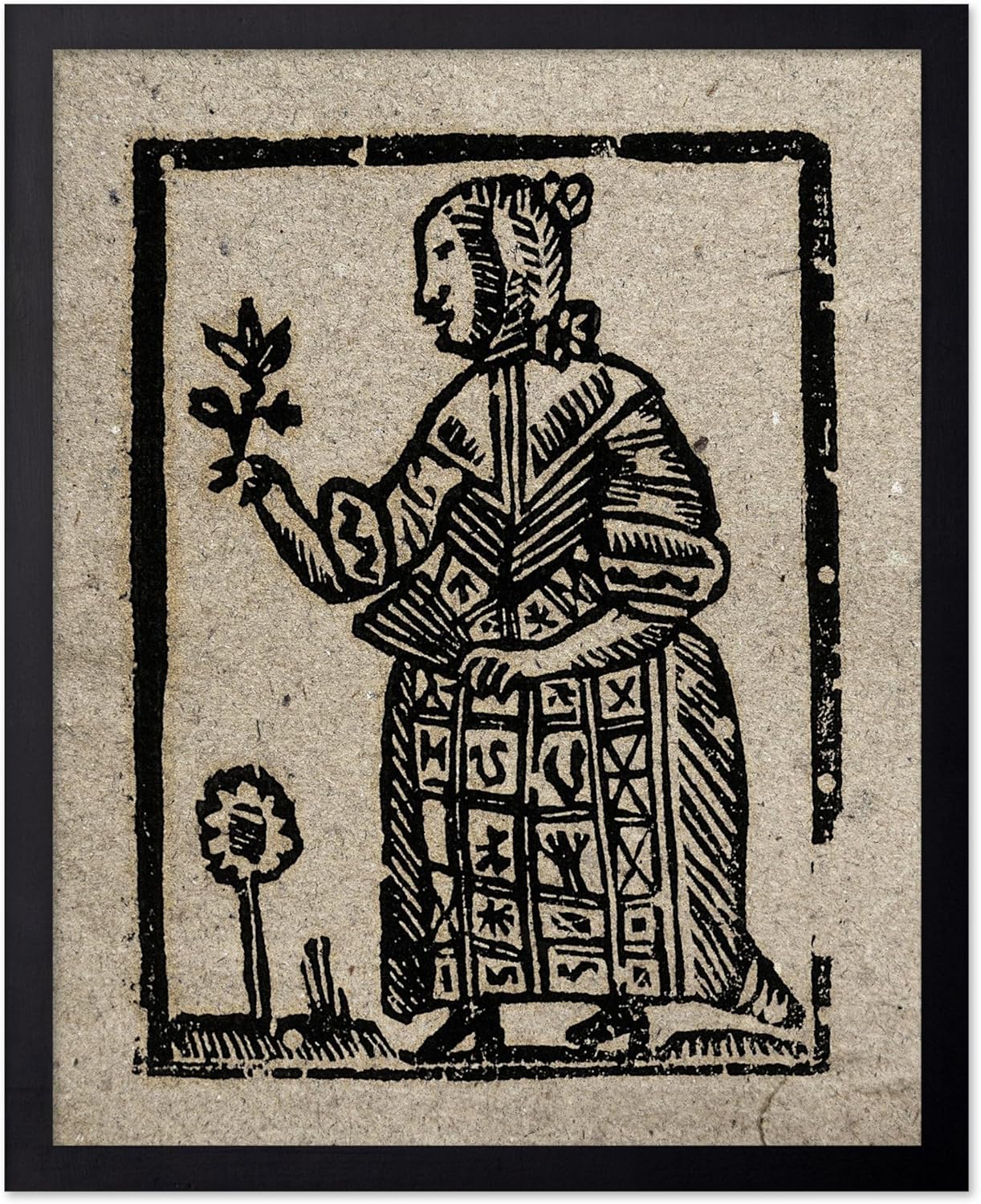 Poster Master Vintage Woodcut Poster - Retro Medieval Print - Gift for Gothic, Horror Fan - Witch Holding a Plant, Magic, Spell, Herbalist - Wall Decor for Bedroom, Dorm, 11x14 Black Framed