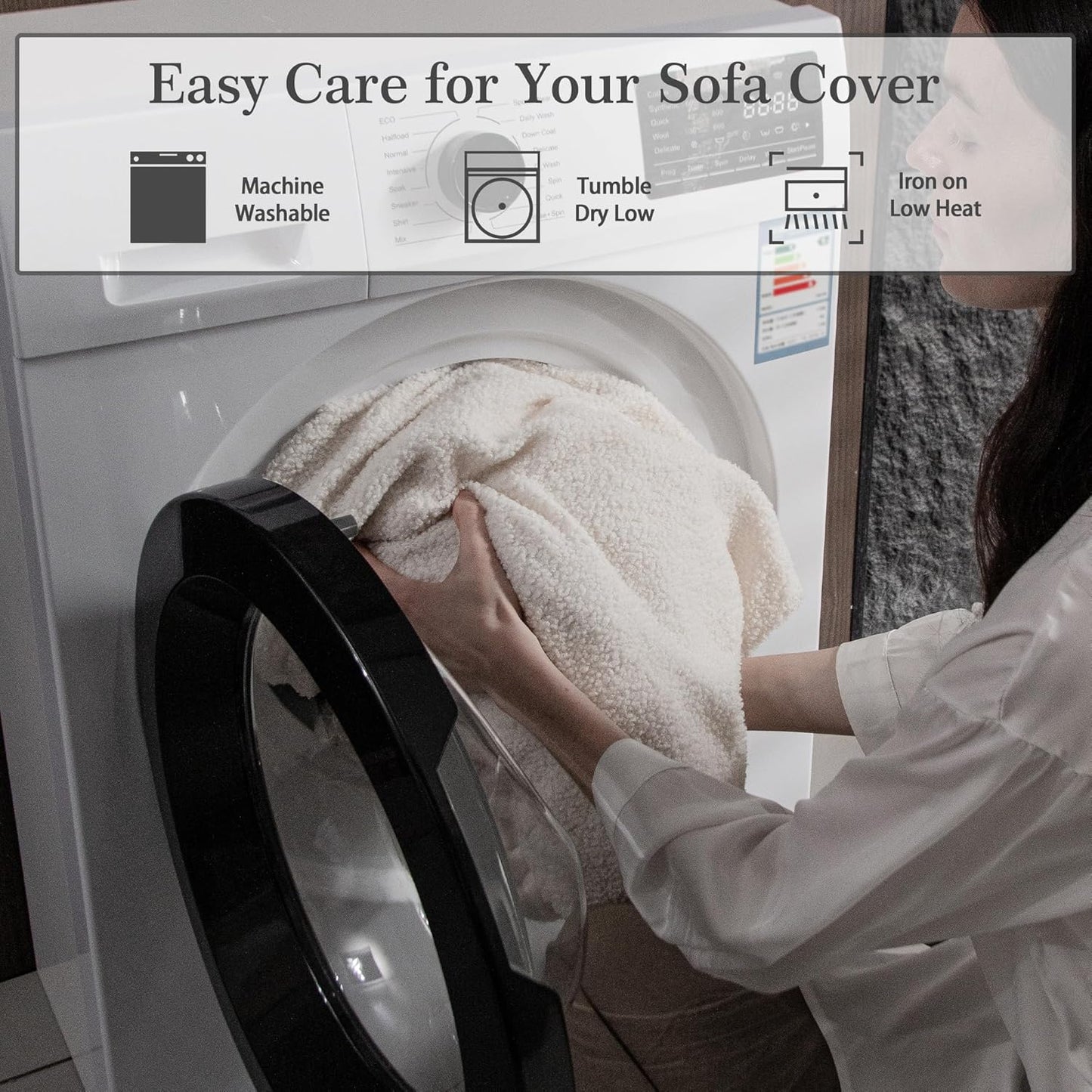 Couch Cushion Covers for Sectional Sofa, Stretch Soft Sofa Slipcovers Washable Wear-Resistant Universal Furniture Protector for Living Room(1 Piece Large Cover, Ivory)