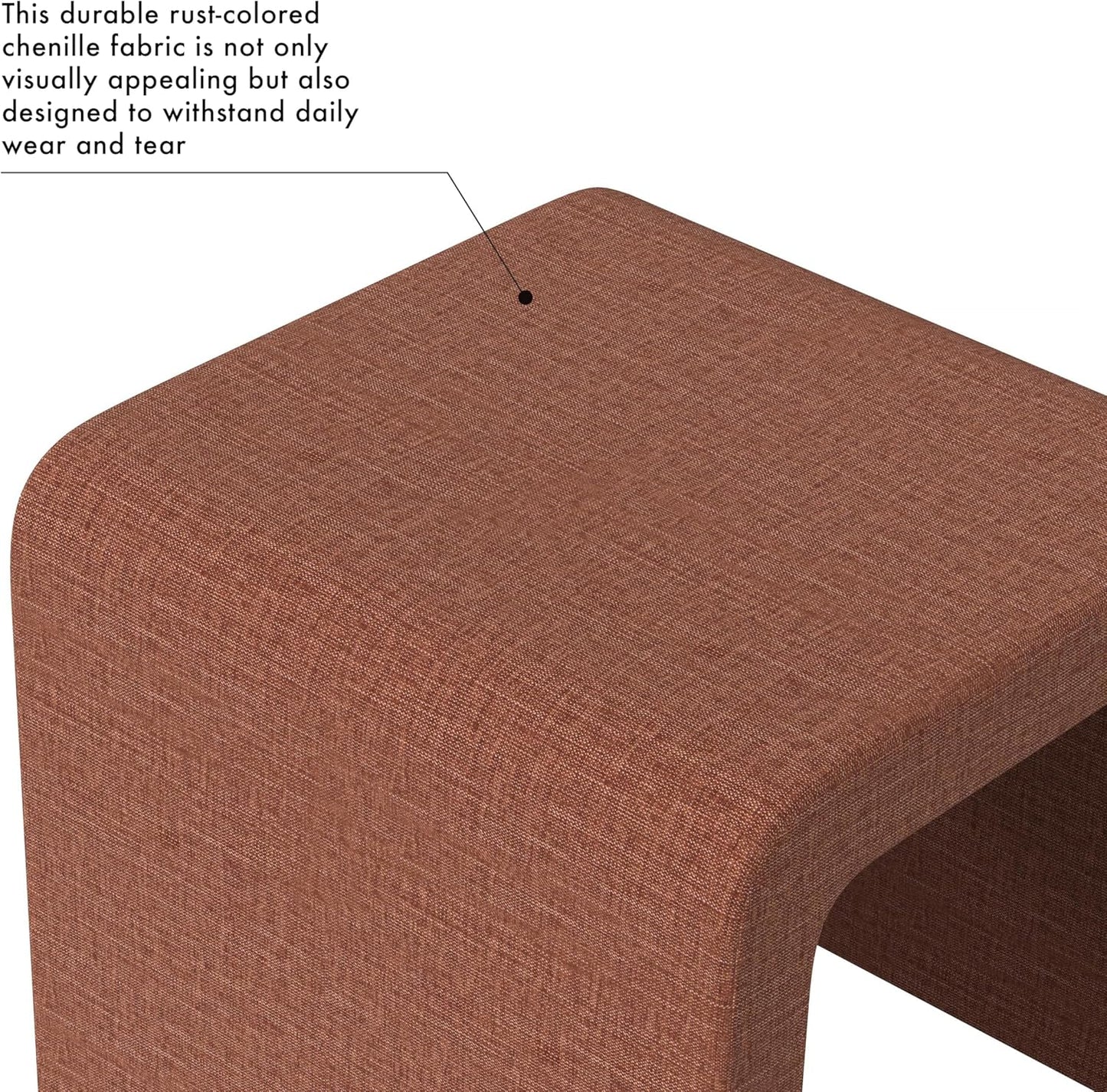 Modern Channel Rust Chenille Foot Stools Ottoman Home Décor, Soft Ottoman Foot Rest Chair for Bedroom and Living Room, Vanity Chair and Stool in Dressing Area, and Lounge (Rust Chenille)