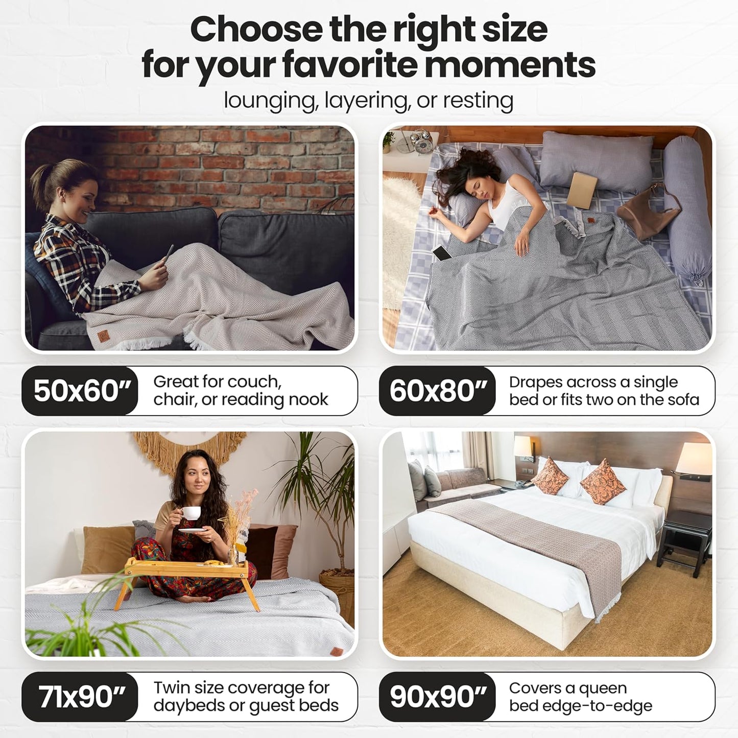 Gold Case Throw Blanket for Bed – 100% Recycled Turkish Cotton Bed Blanket – Decorative Throw Cotton Blankets for Living Room & Bedroom – Vintage Navy Blue Woven Queen Blankets – 90x90